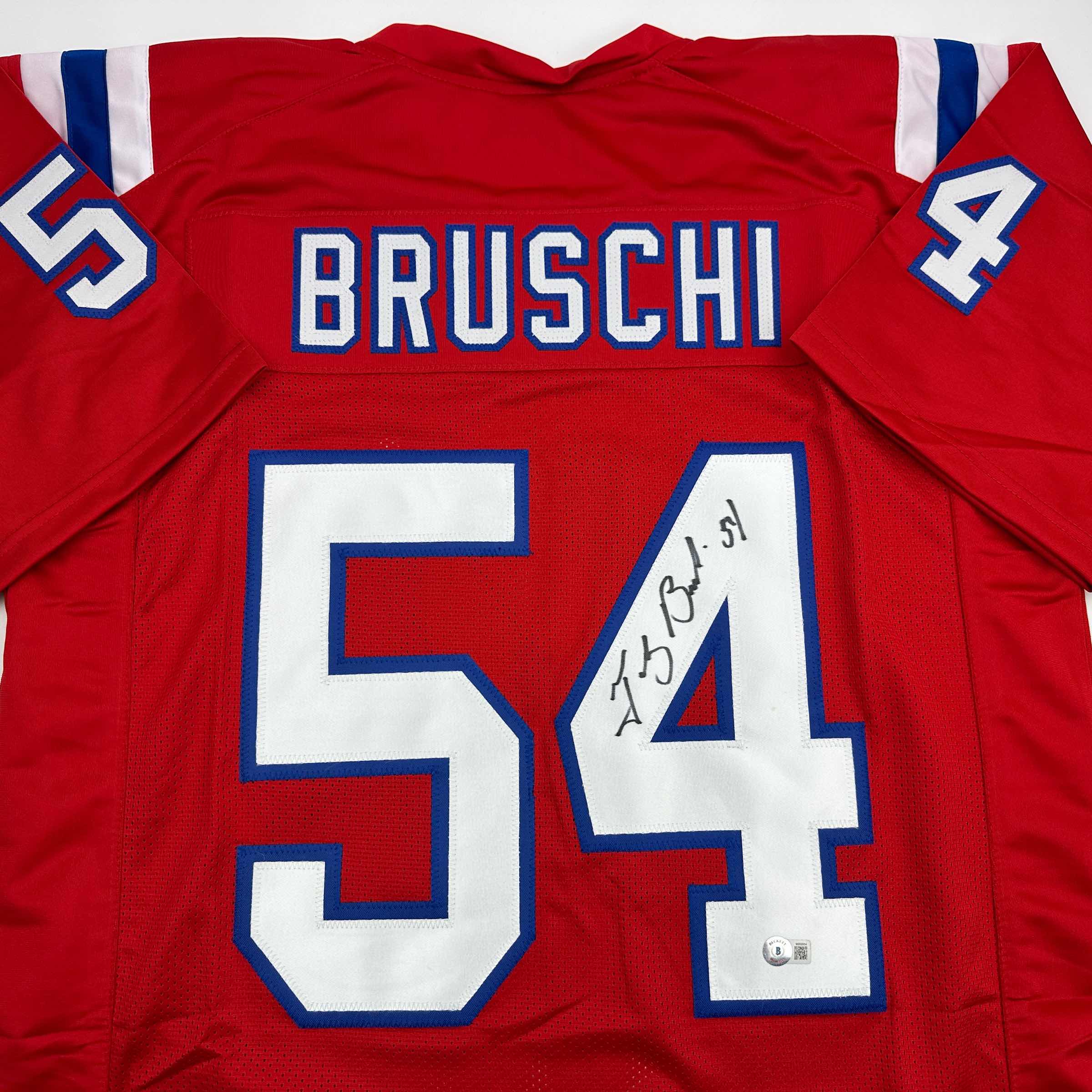 Autographed/Signed Tedy Bruschi New England Red Football Jersey Beckett BAS COA - Image 2