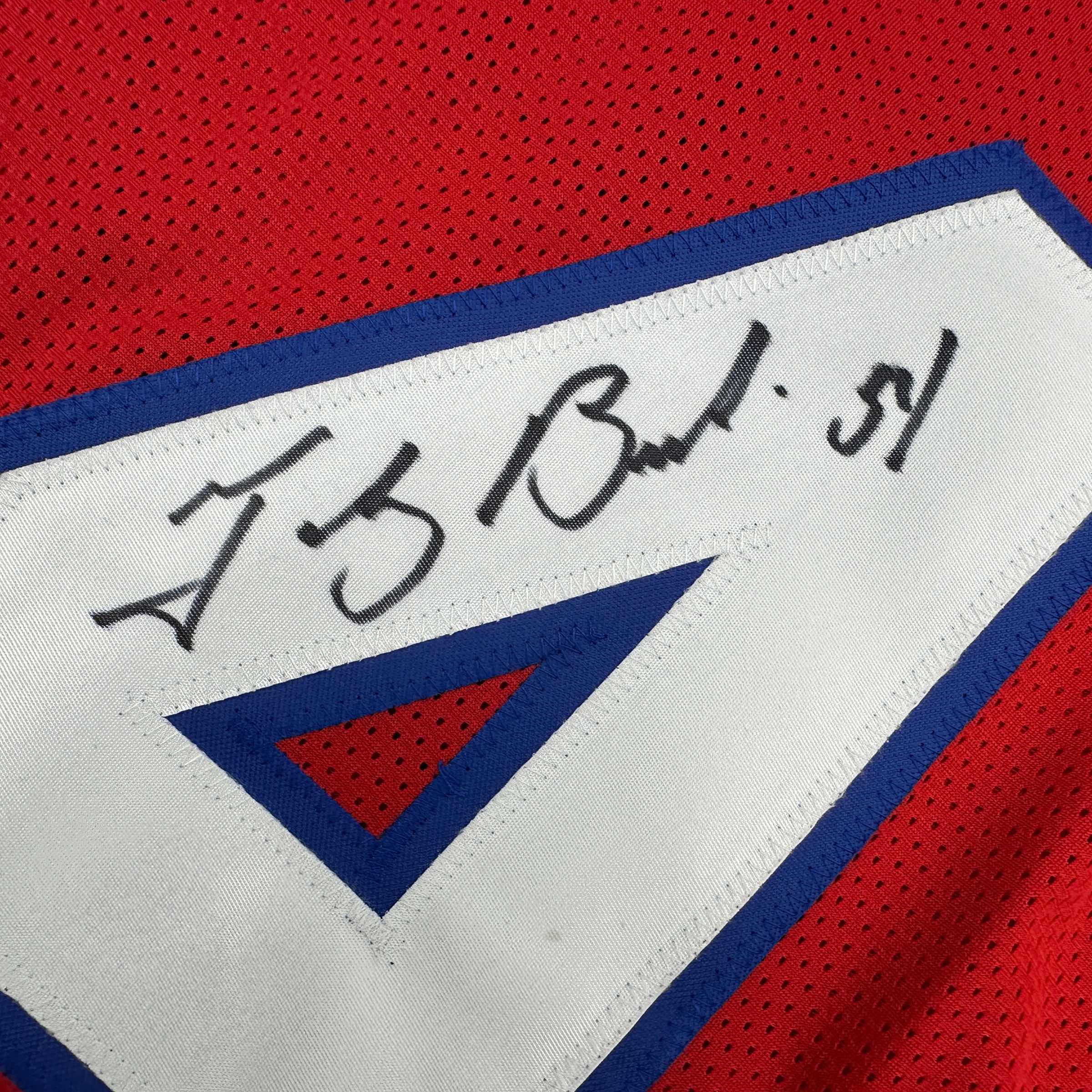 Autographed/Signed Tedy Bruschi New England Red Football Jersey Beckett BAS COA - Image 3