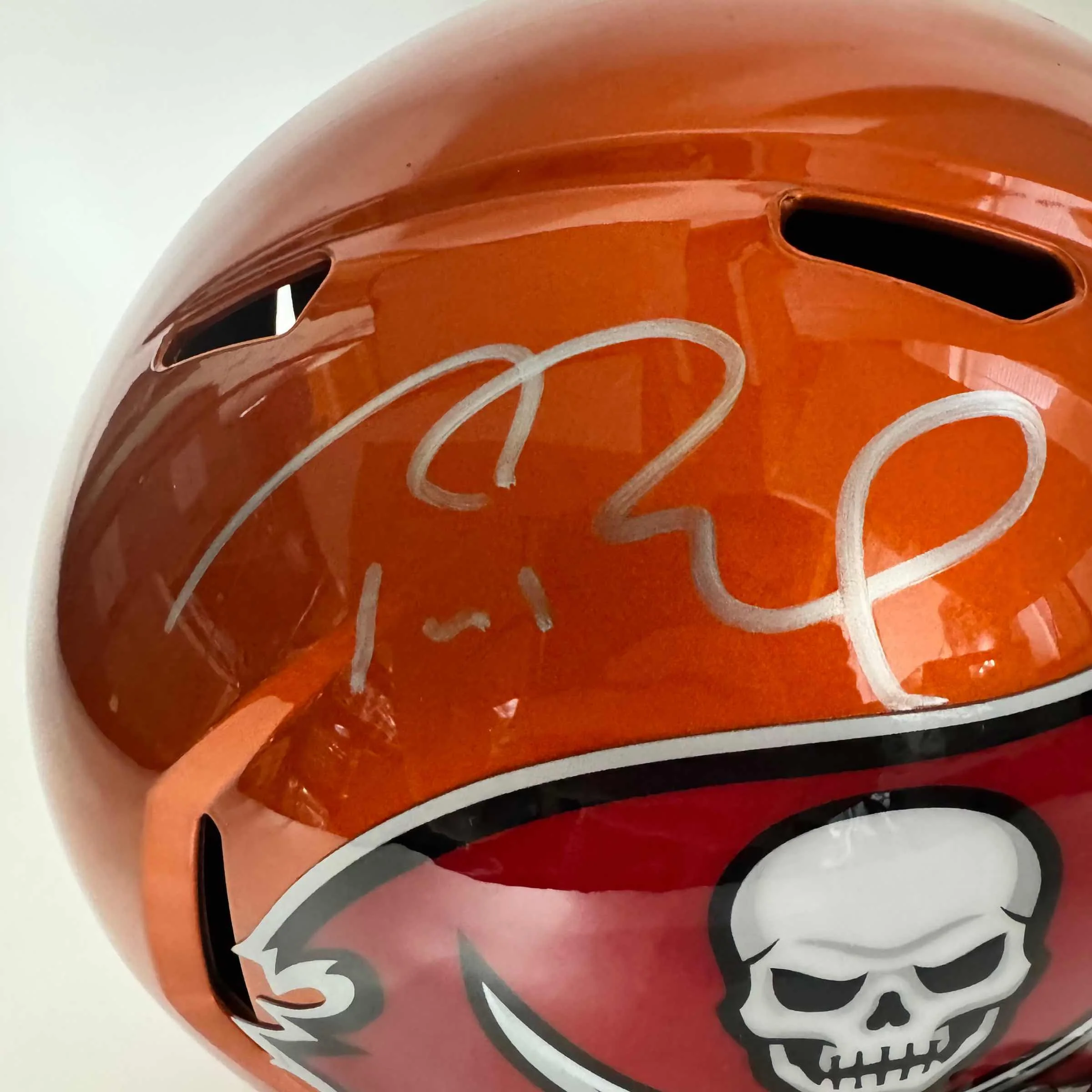 Autographed/Signed Tom Brady Tampa Bay Buccaneers Blaze Full Size FS F/S Replica Football Helmet Fanatics COA - Image 2