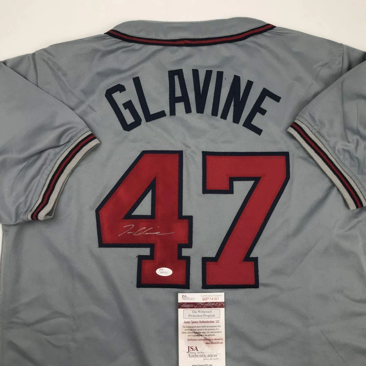 Autographed/Signed Tom Glavine Atlanta Grey Baseball Jersey JSA COA - Image 2