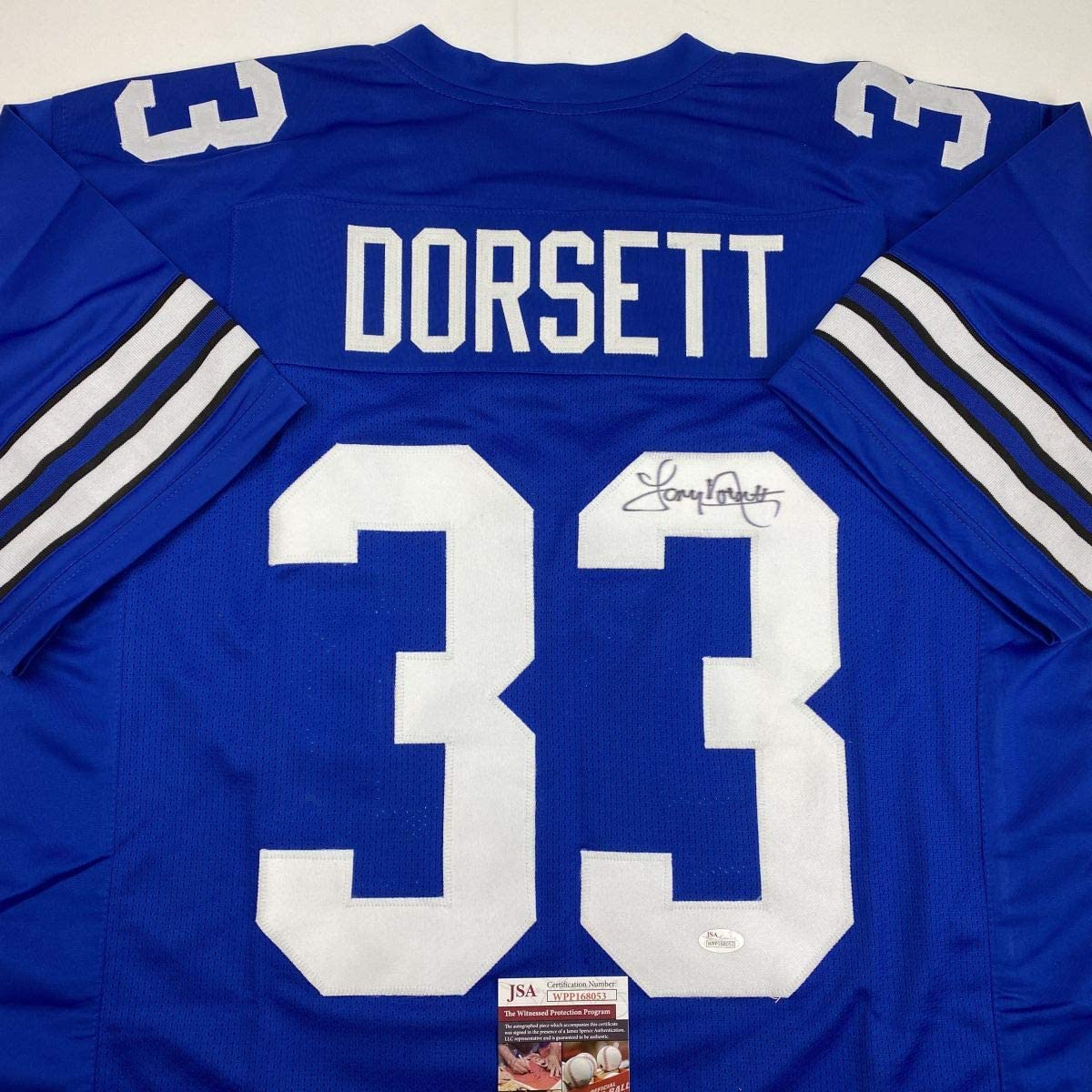 Autographed/Signed Tony Dorsett Dallas Retro Blue Football Jersey JSA COA - Image 2