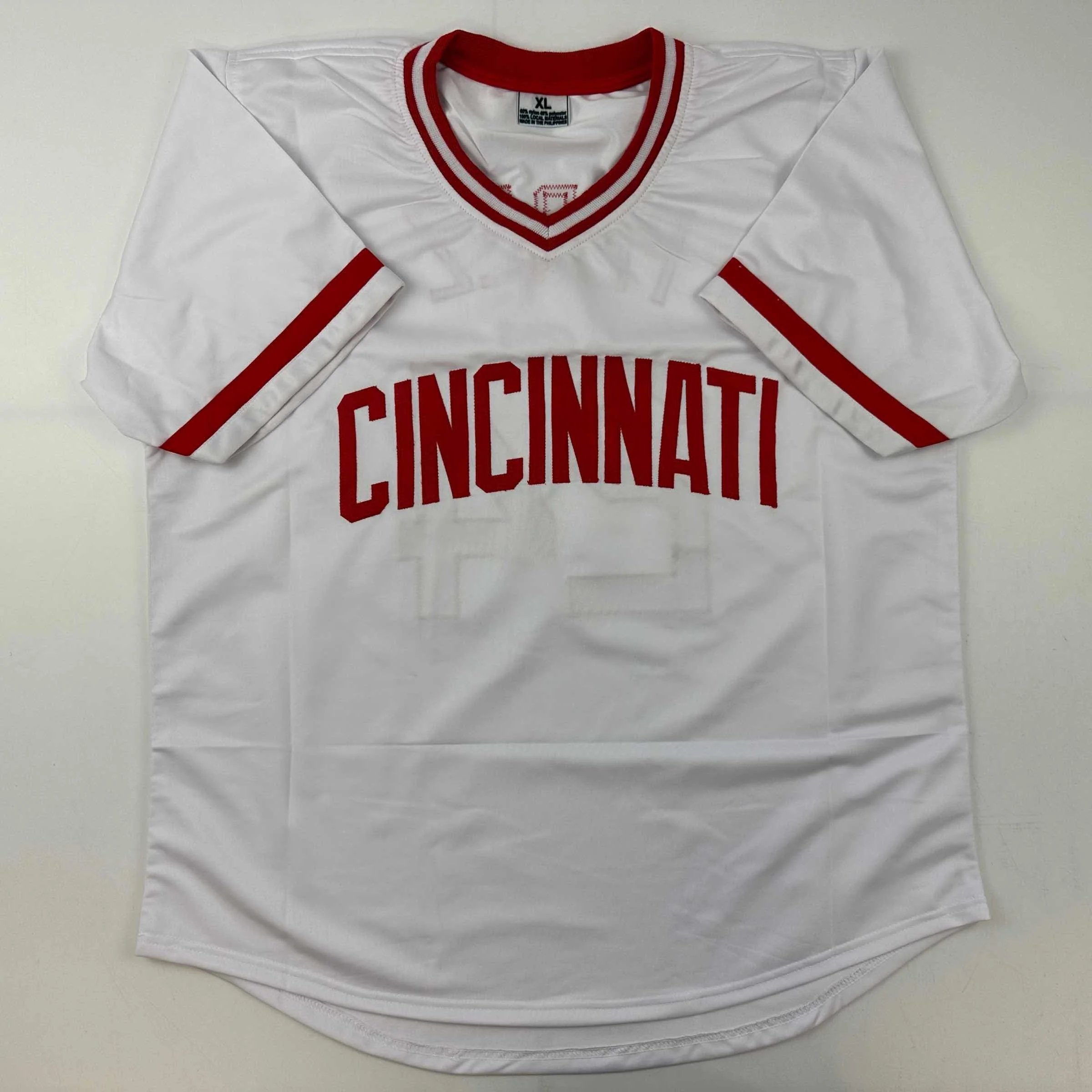 Autographed/Signed Tony Perez Cincinnati White Baseball Jersey Beckett BAS COA - Image 4