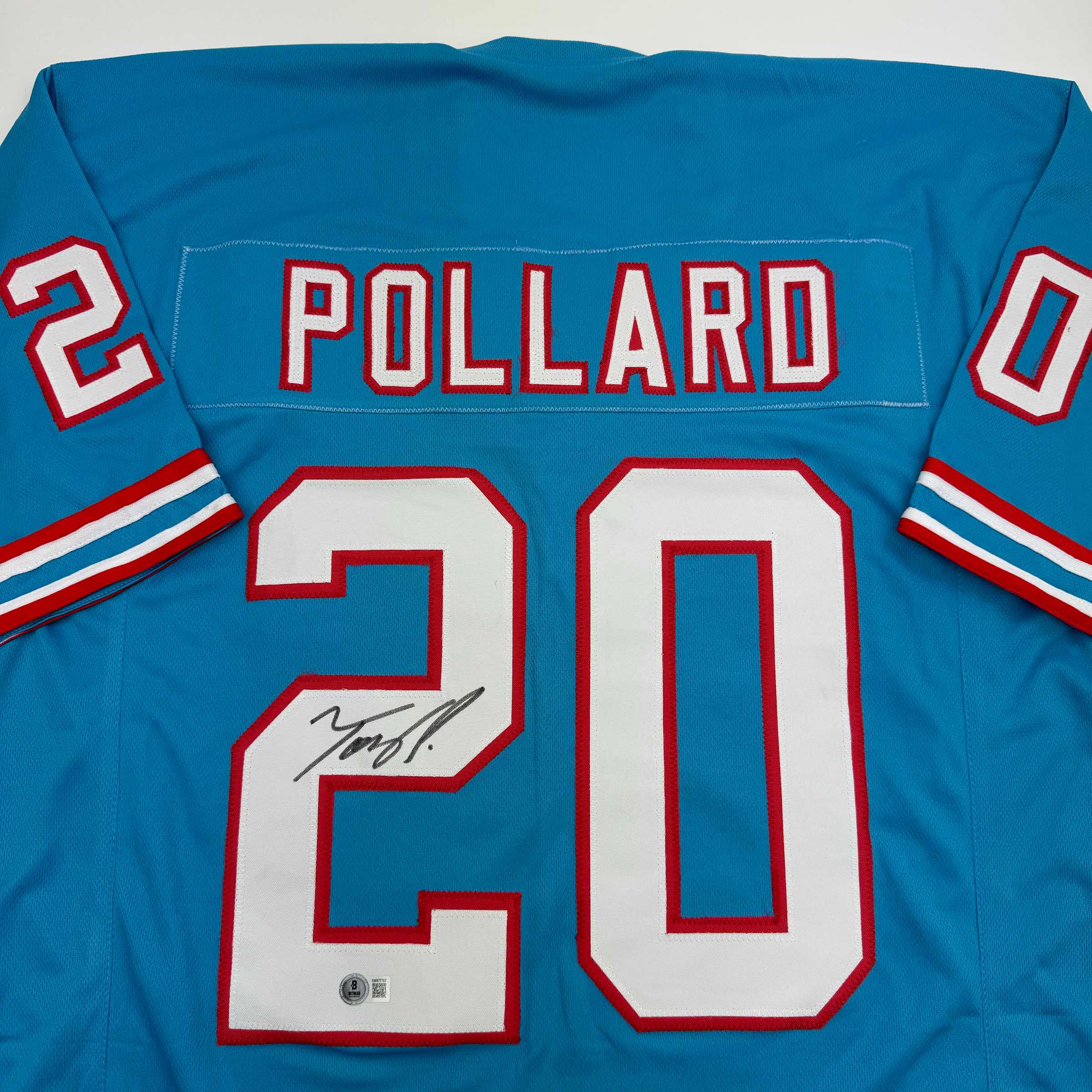 Autographed/Signed Tony Pollard Tennessee Retro Blue Football Jersey Beckett BAS COA - Image 2
