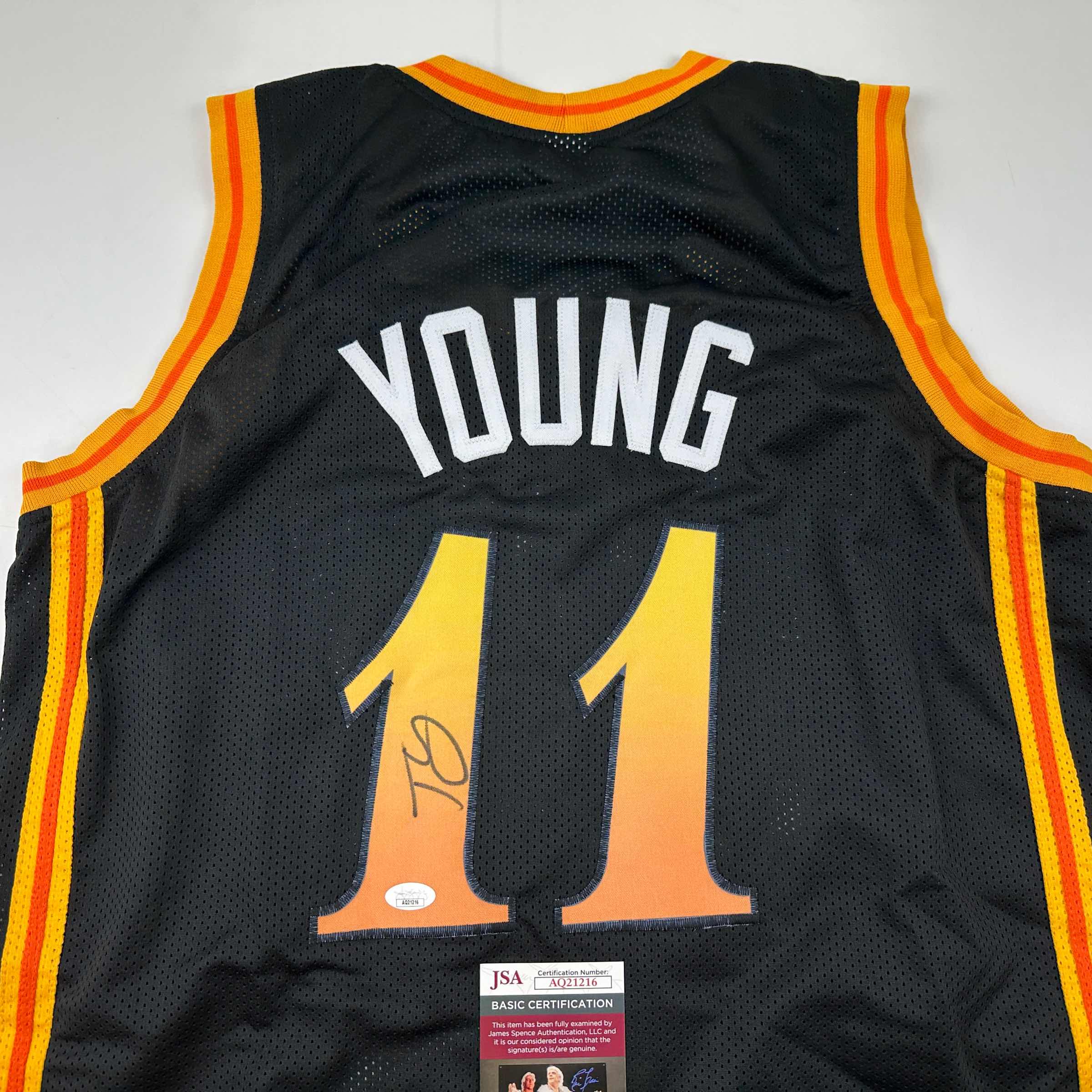Autographed/Signed Trae Young Atlanta Black City Edition Basketball Jersey JSA COA - Image 2