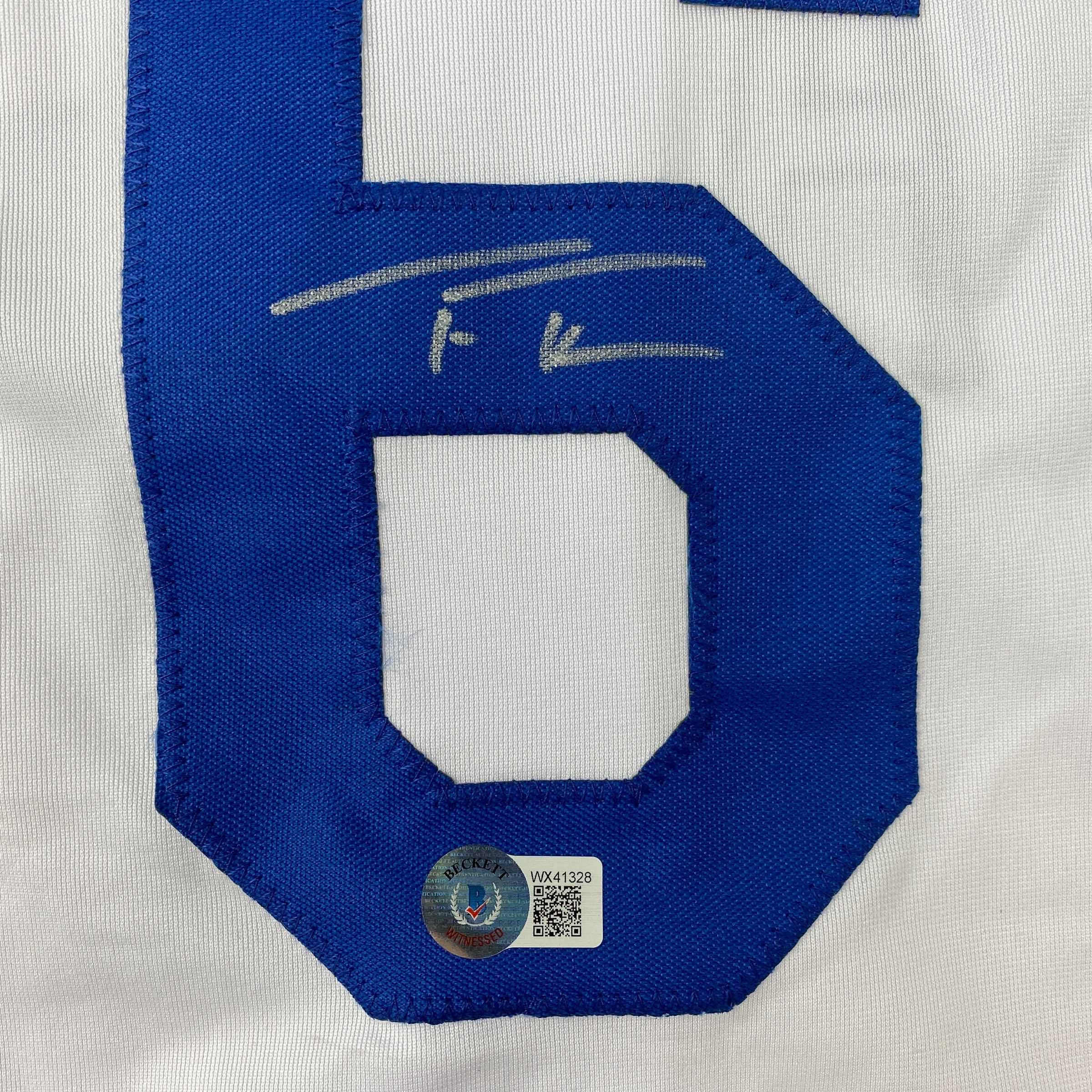 Autographed/Signed Trea Turner Los Angeles LA White Baseball Jersey Beckett BAS COA - Image 3