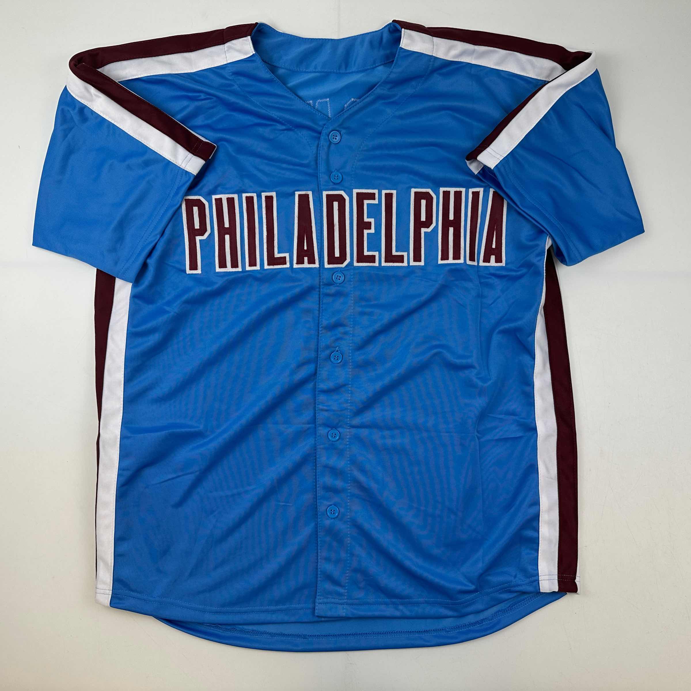 Autographed/Signed Trea Turner Philadelphia Blue Retro Baseball Jersey Beckett BAS COA - Image 4