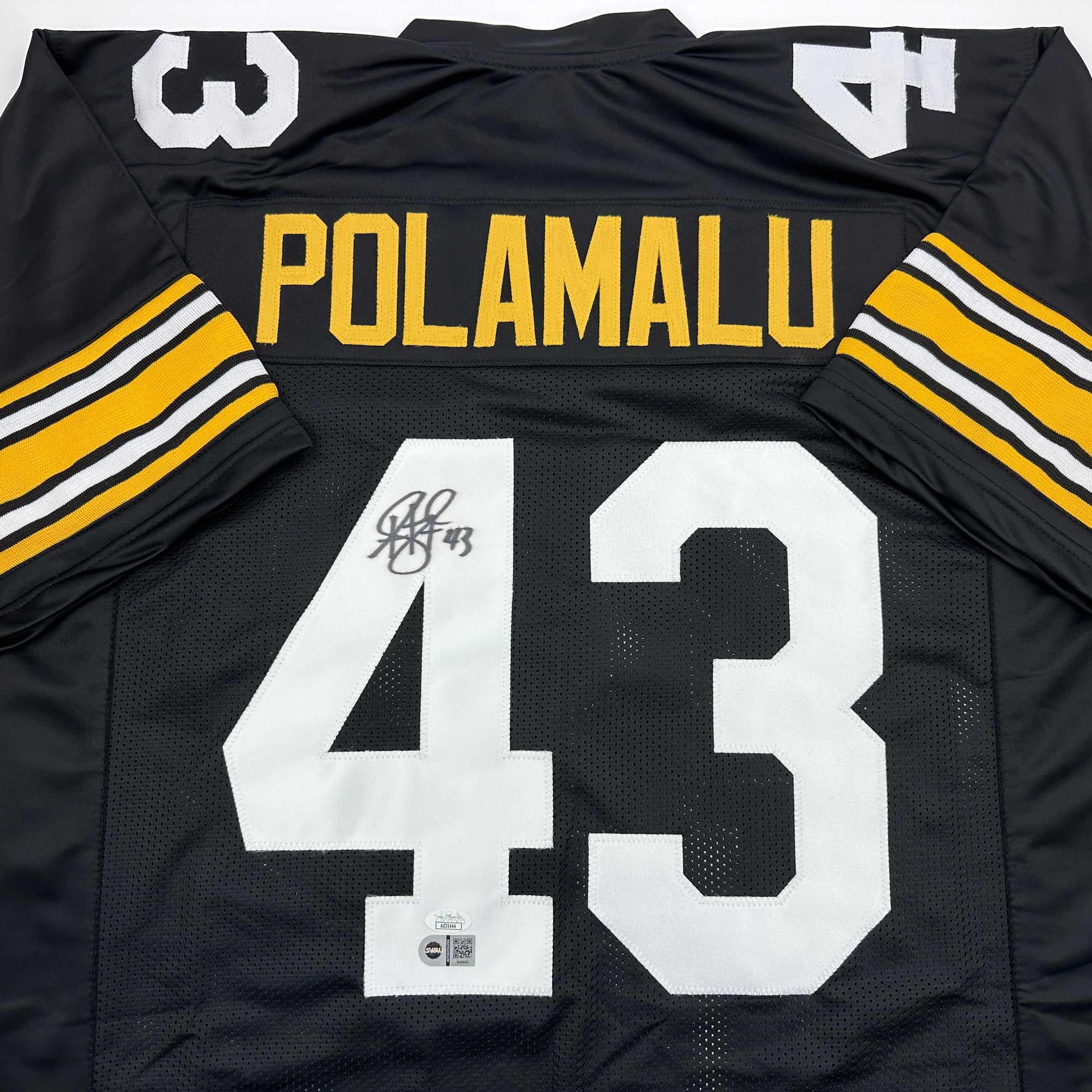 Autographed/Signed Troy Polamalu Pittsburgh Retro Black Football Jersey JSA COA - Image 2