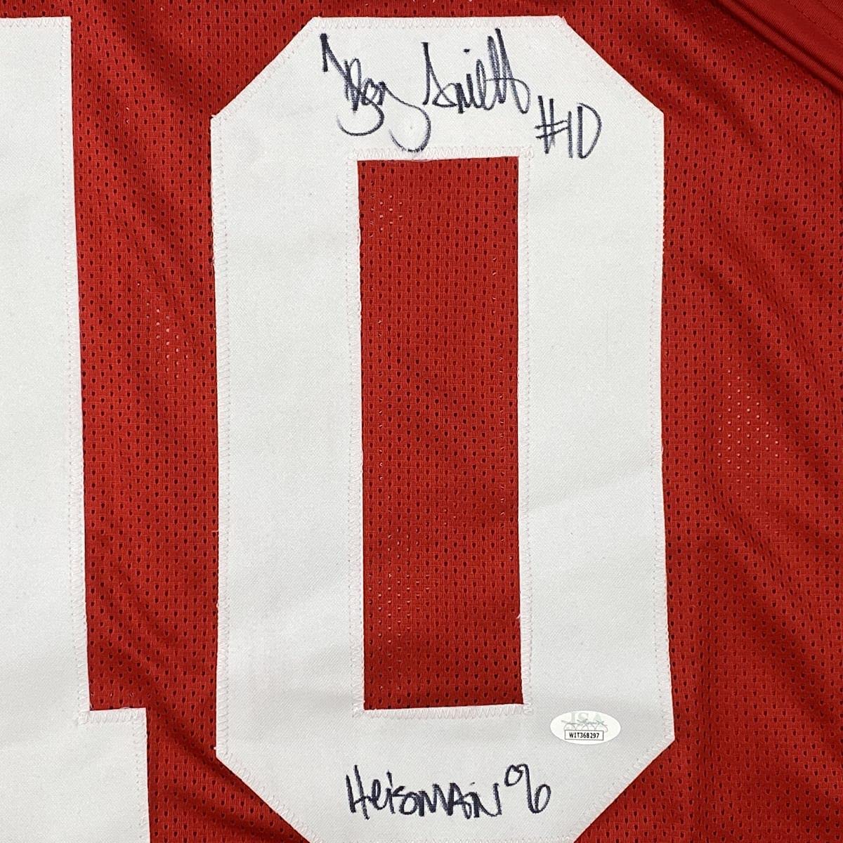 Autographed/Signed Troy Smith Heisman 06 Ohio State Red College Football Jersey JSA COA - Image 3