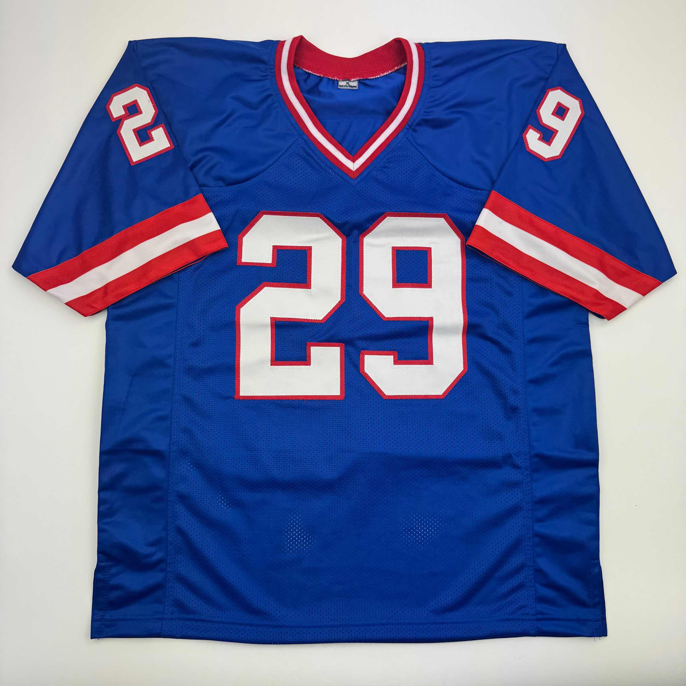 Autographed/Signed Tyrone Tracy Jr. New York Blue Football Jersey Beckett BAS COA #2 - Image 4