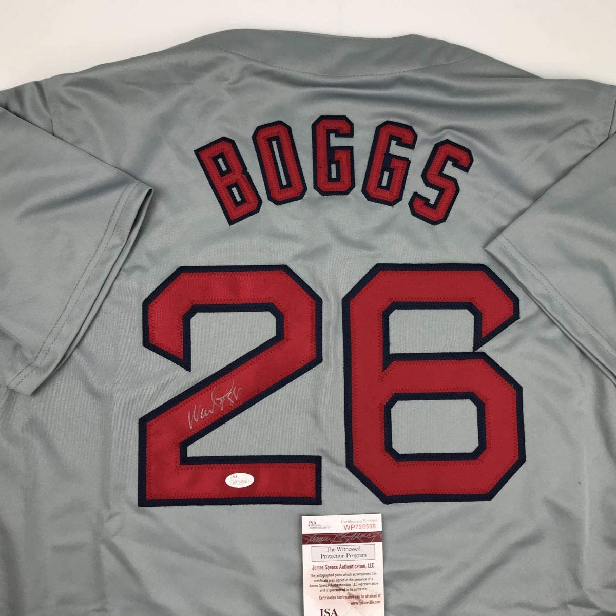 Autographed/Signed Wade Boggs Boston Grey Baseball Jersey JSA COA - Image 2