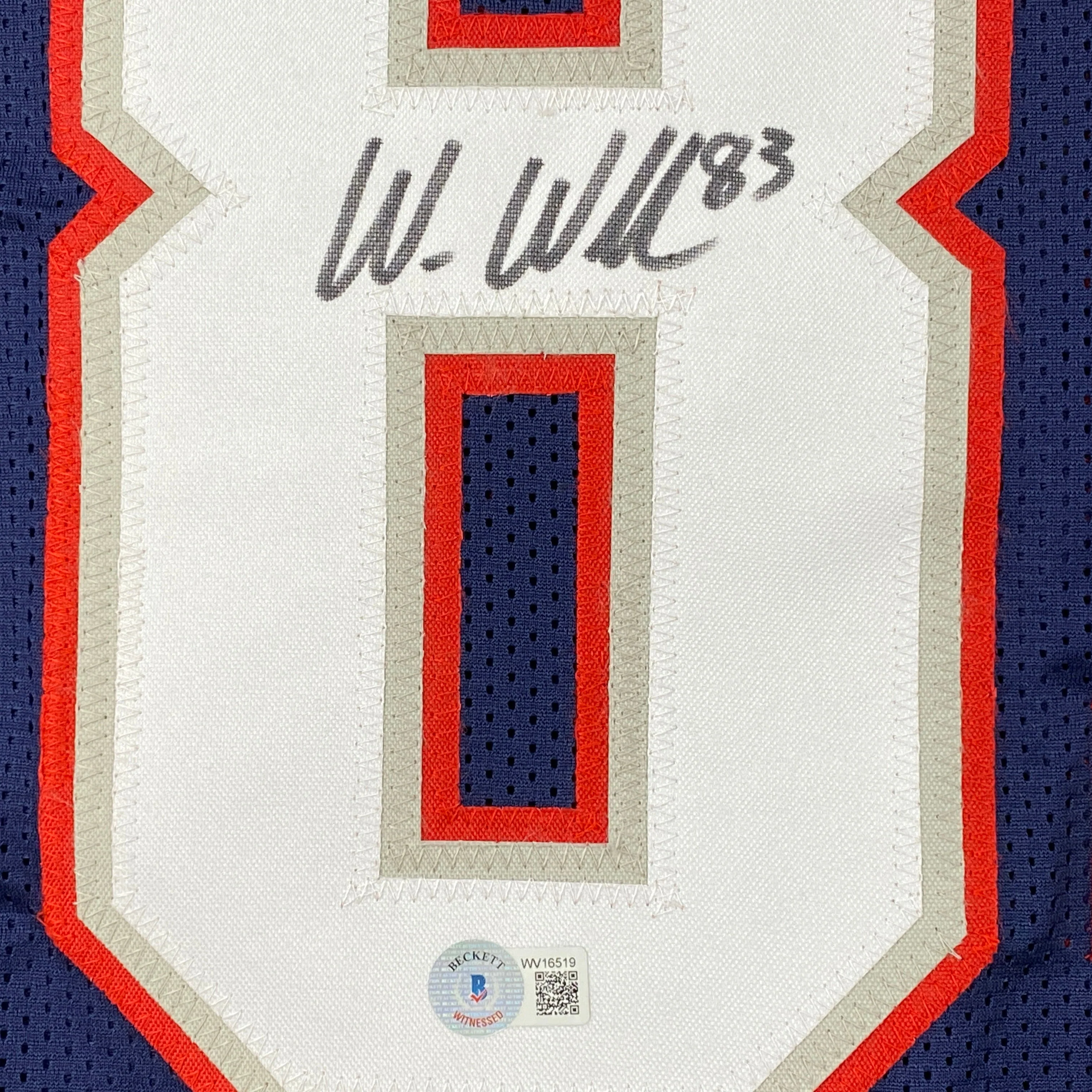 Autographed/Signed Wes Welker New England Blue Football Jersey Beckett BAS COA - Image 3