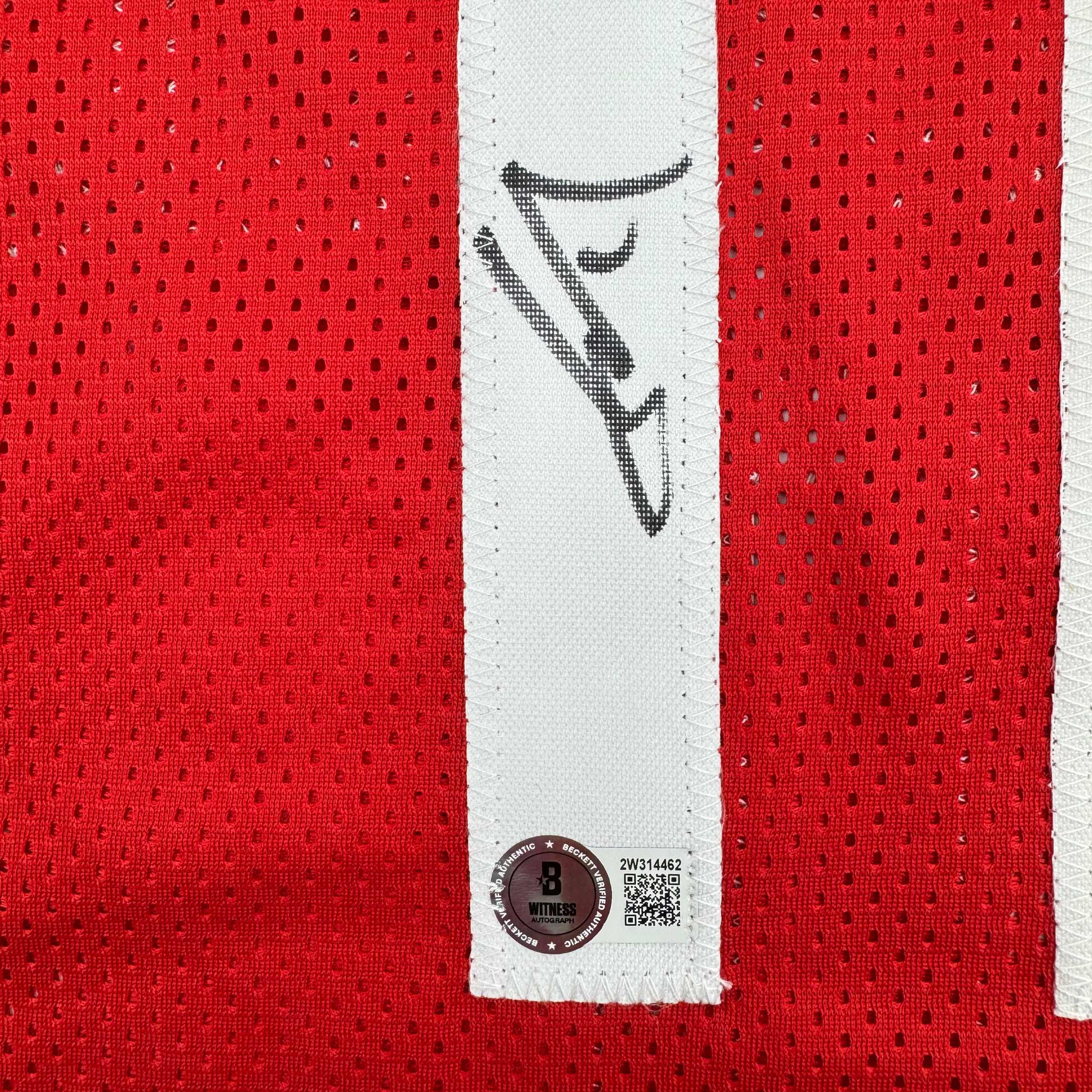 Autographed/Signed Yao Ming Houston Red Basketball Jersey Beckett BAS COA - Image 3