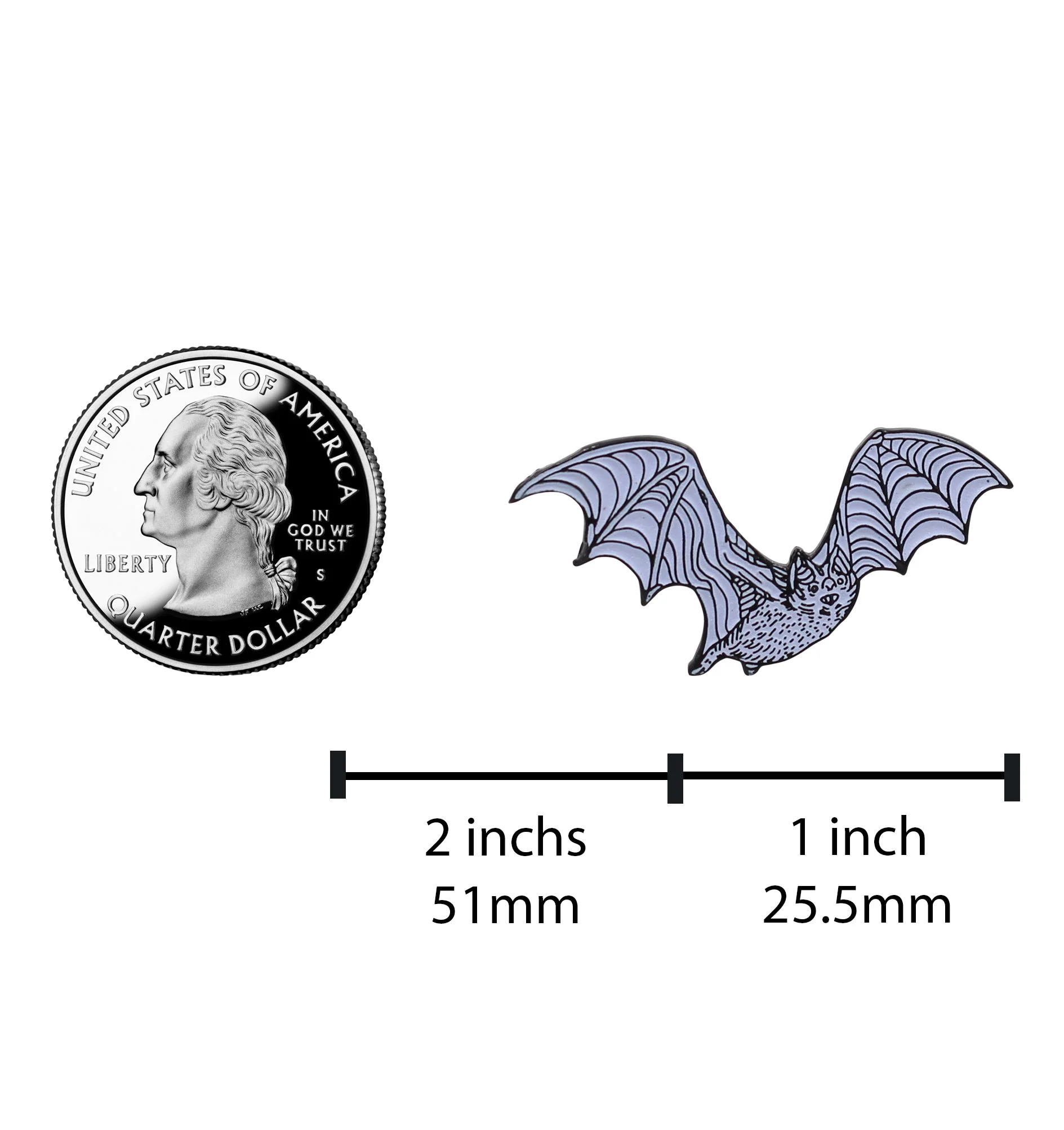 Bat Enamel Pin - Glow-in-The-Dark White Bat Lapel Pin - Image 4