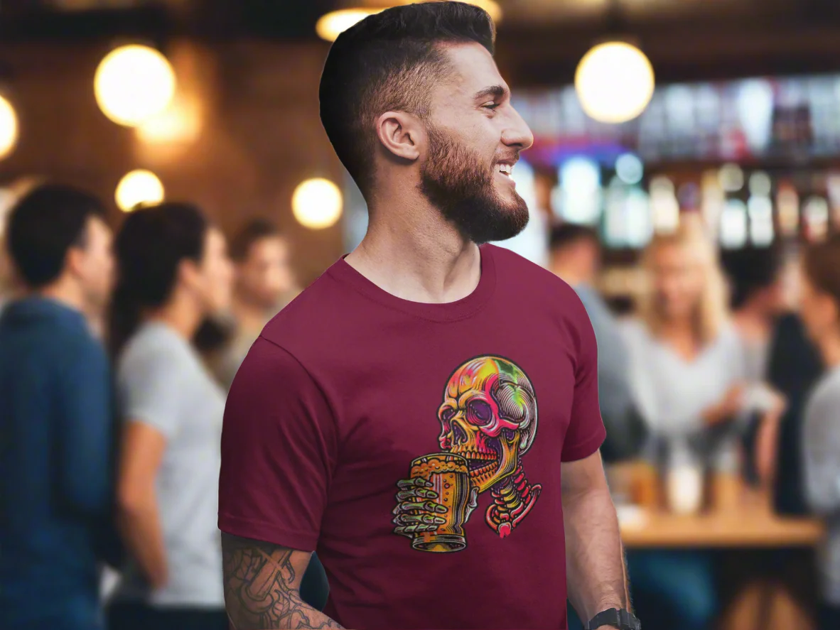 Beer Drinking Neon Skull Graphic Tee - Image 8