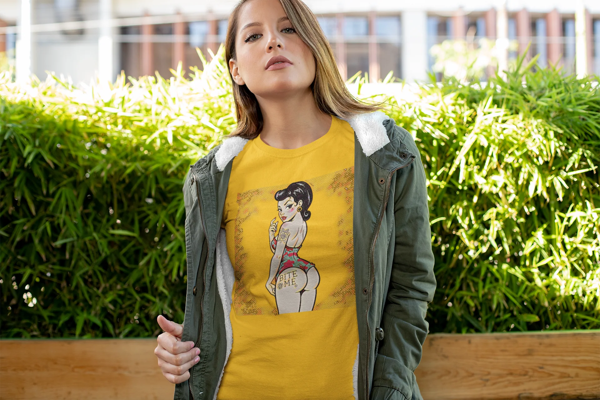 Bite Me Pin Up Slim Fit Graphic Tee - Image 5