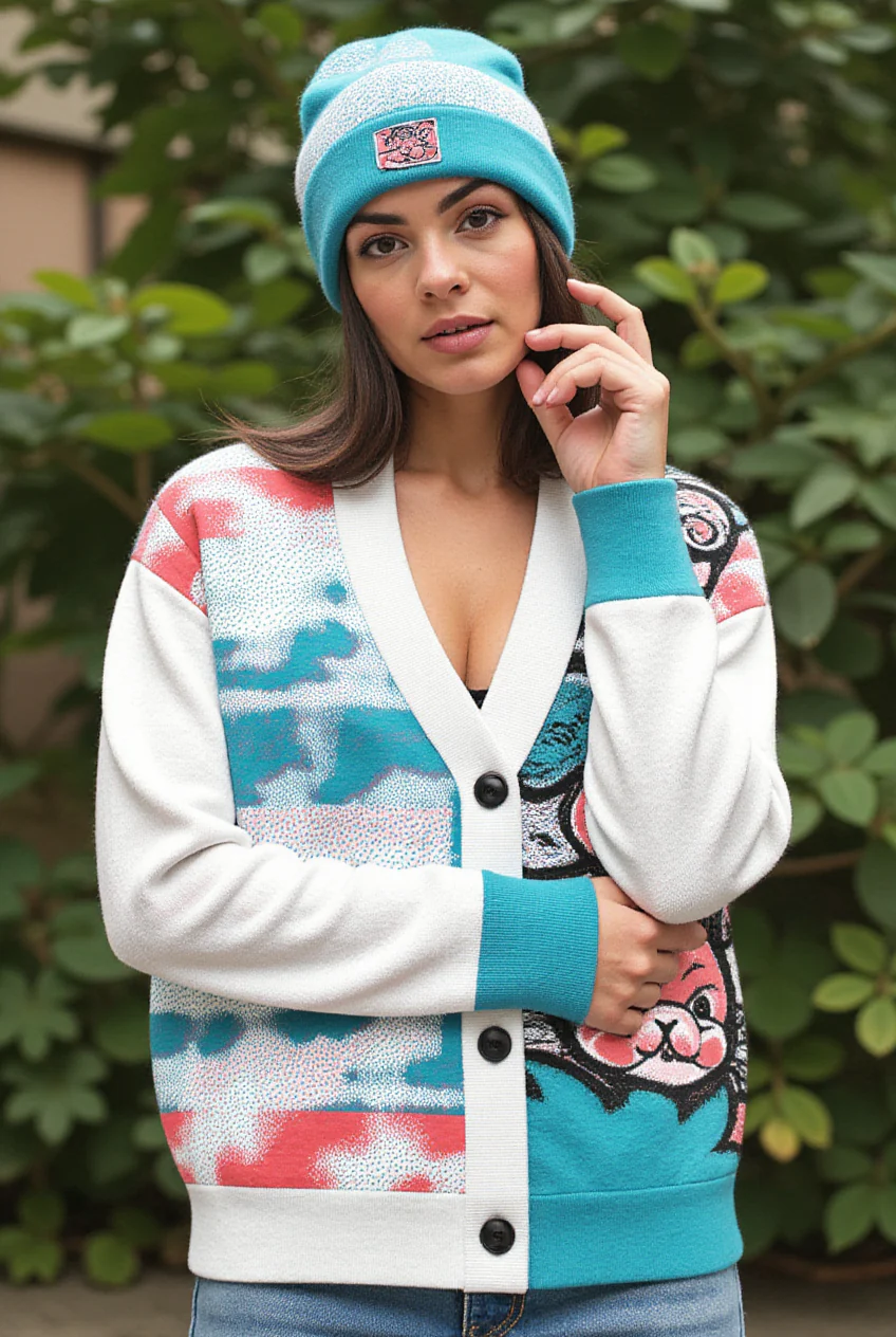 Blicky Kitty Knitted Unisex Cardigan - Image 18