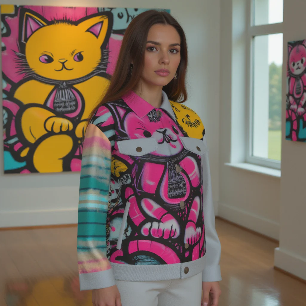 Blicky Kitty Unisex Cotton Canvas Jacket - Image 2