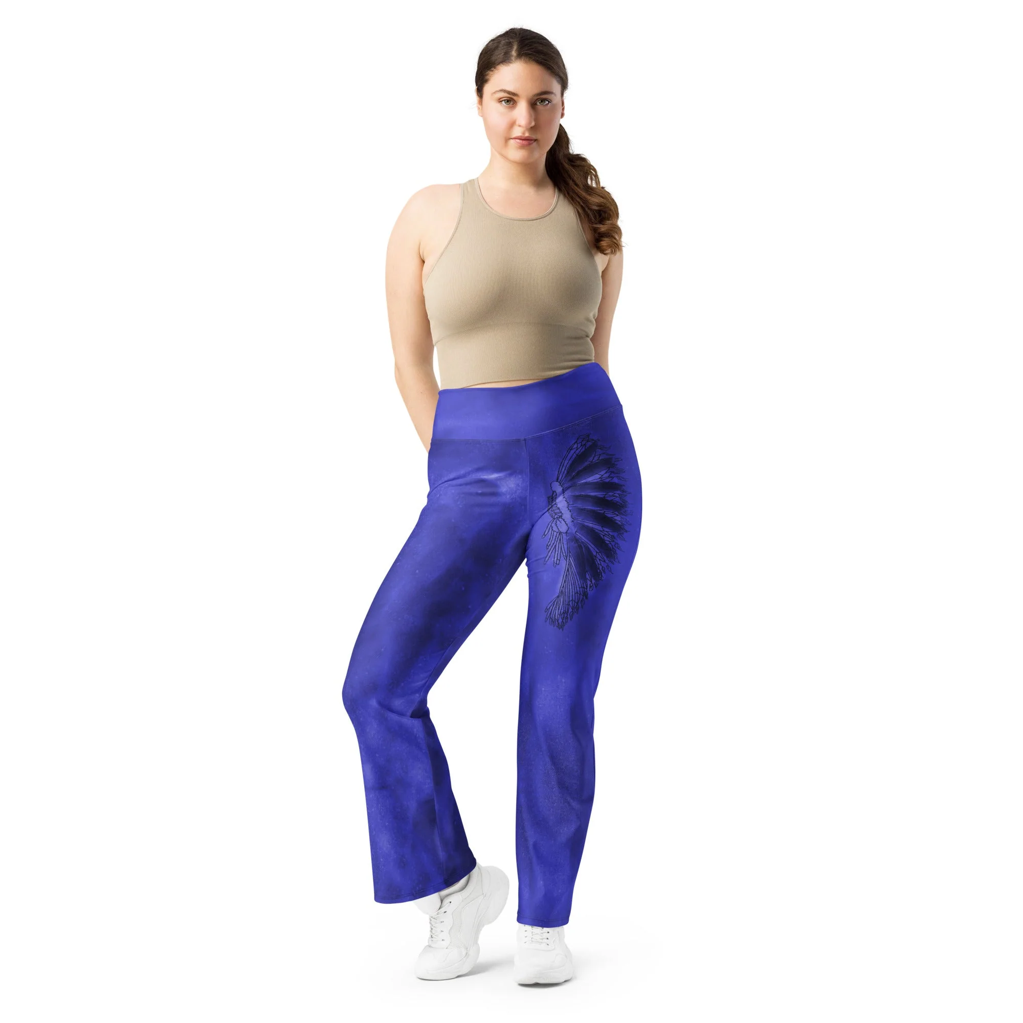 Blue Hazey Breeze Feather High Waist Flare leggings - Image 10