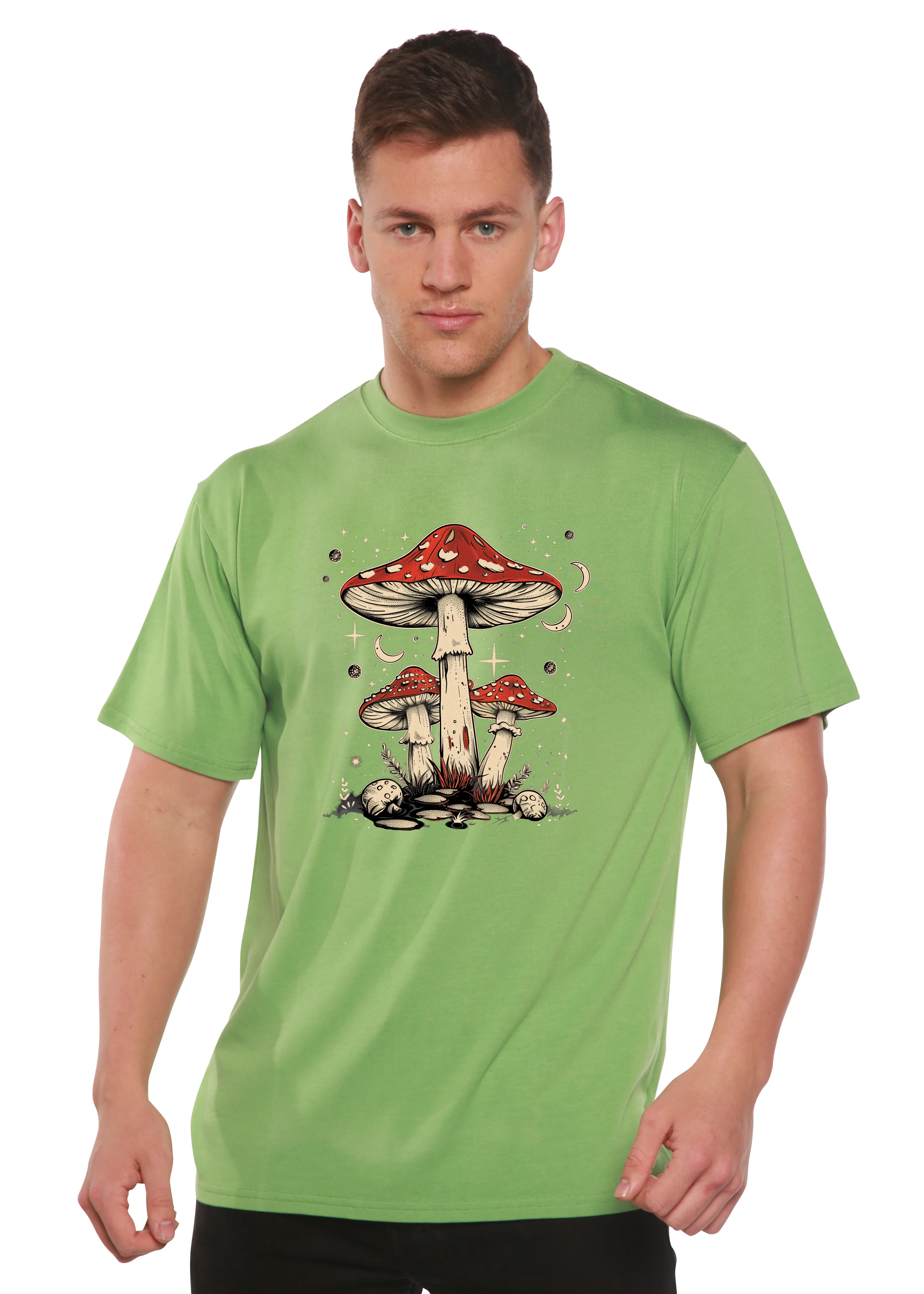 Boho Retro Hippie Mushrooms Natural Unisex Bamboo/Cotton Graphic T-Shirt - Image 10