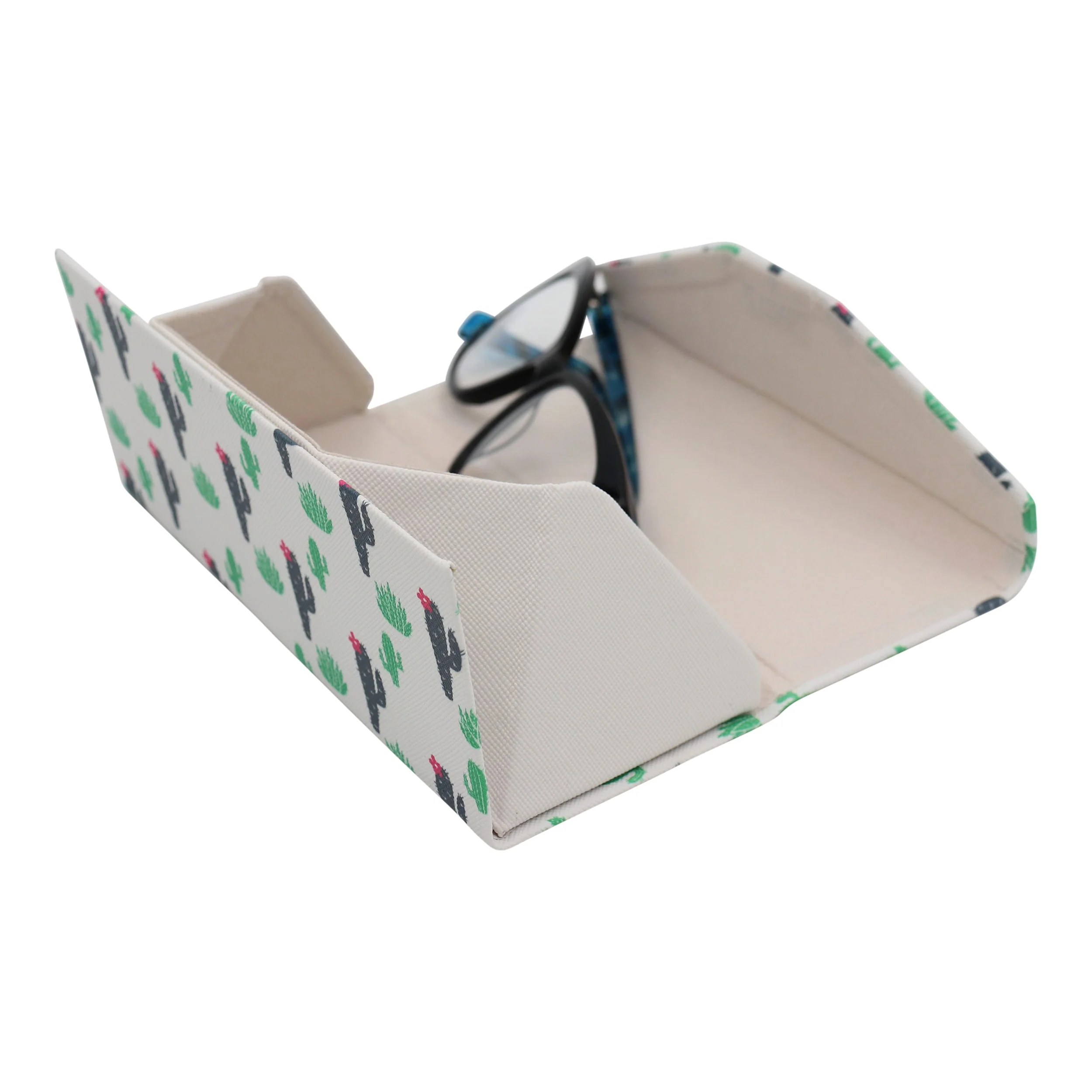Cactus Print Print Glasses Case - Vegan Leather Magic Folding Hardcase - Image 3