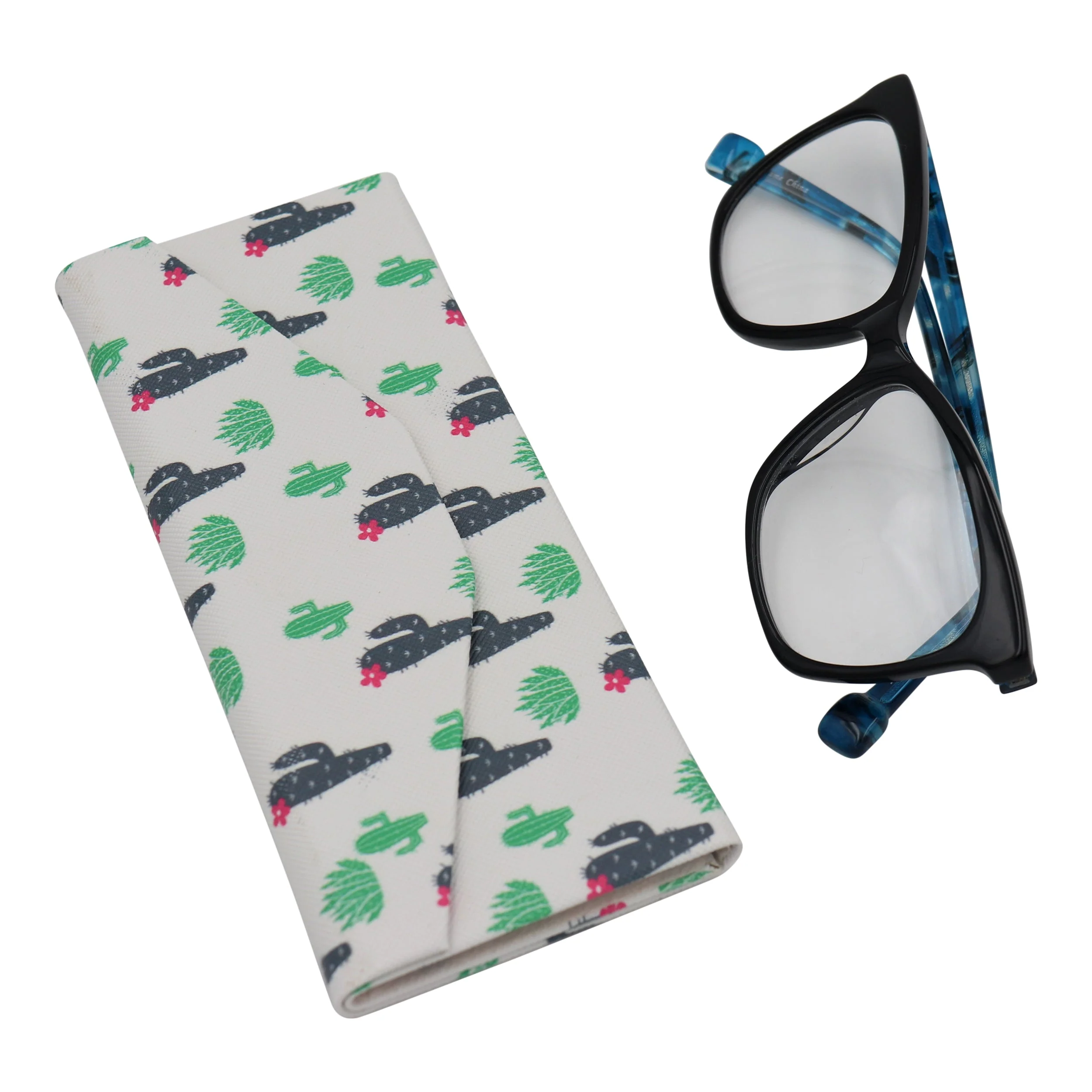 Cactus Print Print Glasses Case - Vegan Leather Magic Folding Hardcase - Image 5
