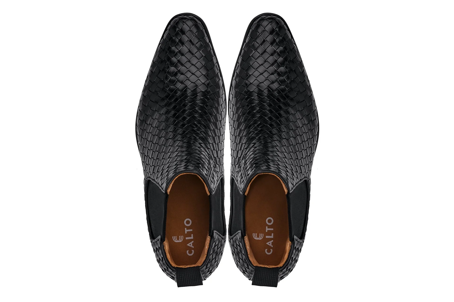 CALTO - K30521 - 3.3 Inches Taller (Black) - Woven Slip-On High-Top Chelsea Ankle Boots - Image 4