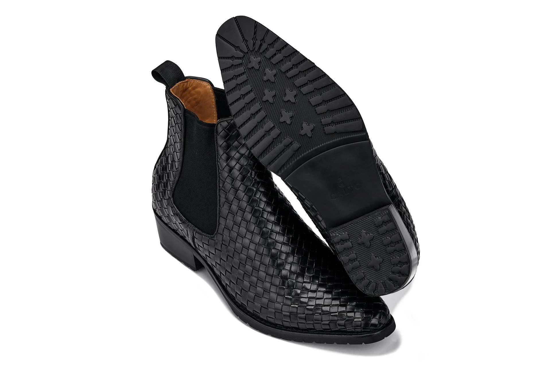 CALTO - K30521 - 3.3 Inches Taller (Black) - Woven Slip-On High-Top Chelsea Ankle Boots - Image 6