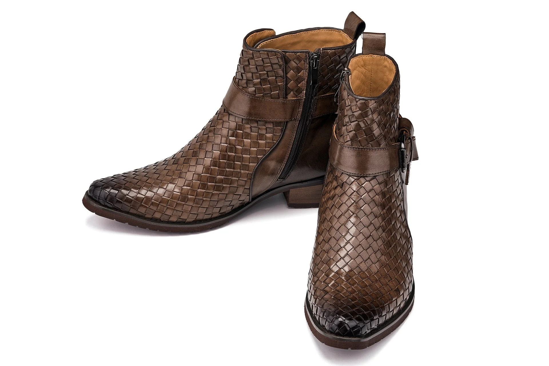 CALTO - K30525 - 3.3 Inches Taller (Coffee Brown) - Woven High-Top Buckle Zipper Ankle Boots - Image 5