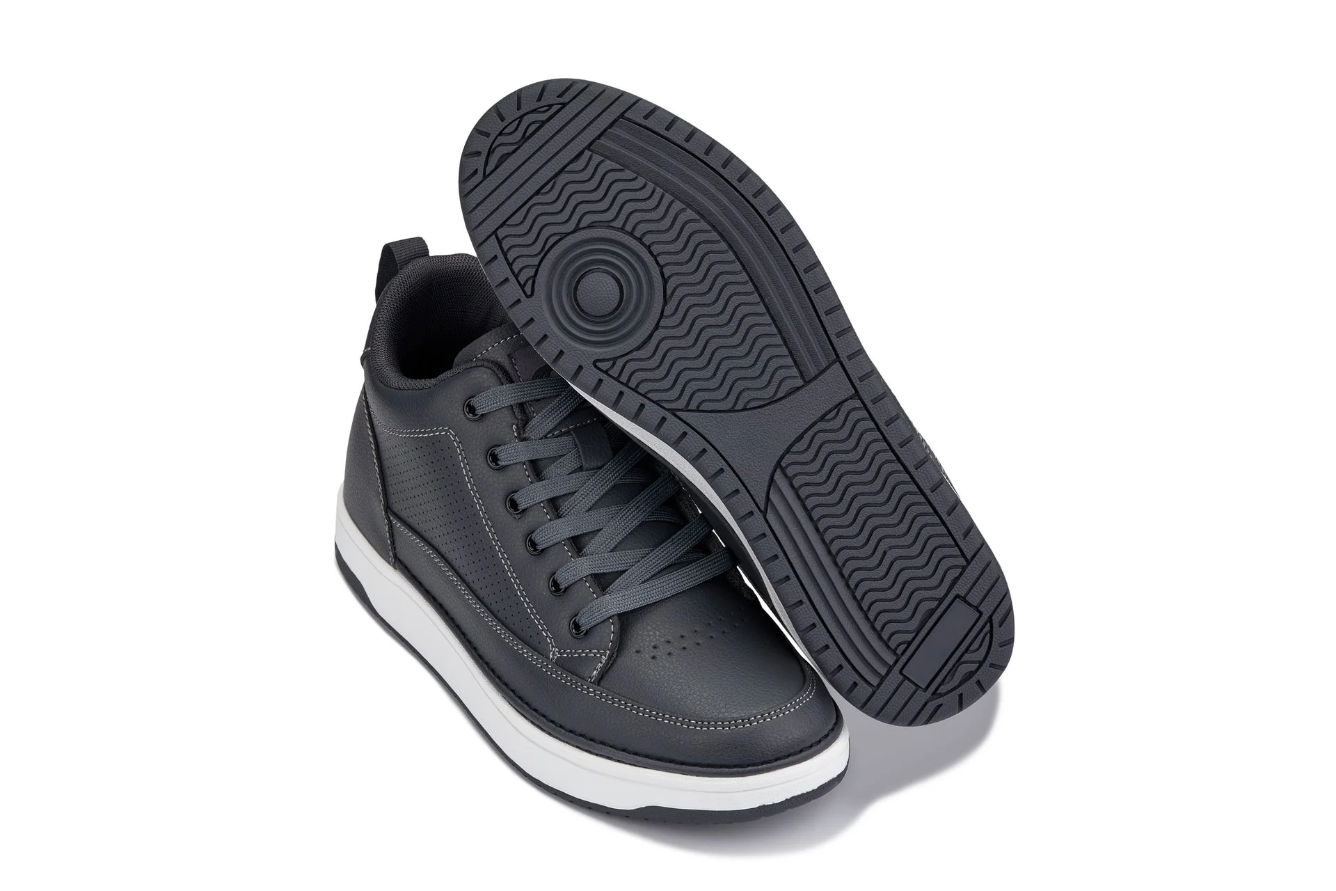 CALTO - Q273 - 2 Inches Taller (Cement Grey) -Elevated Leatherette Micro-Perforated Sneakers - Image 6