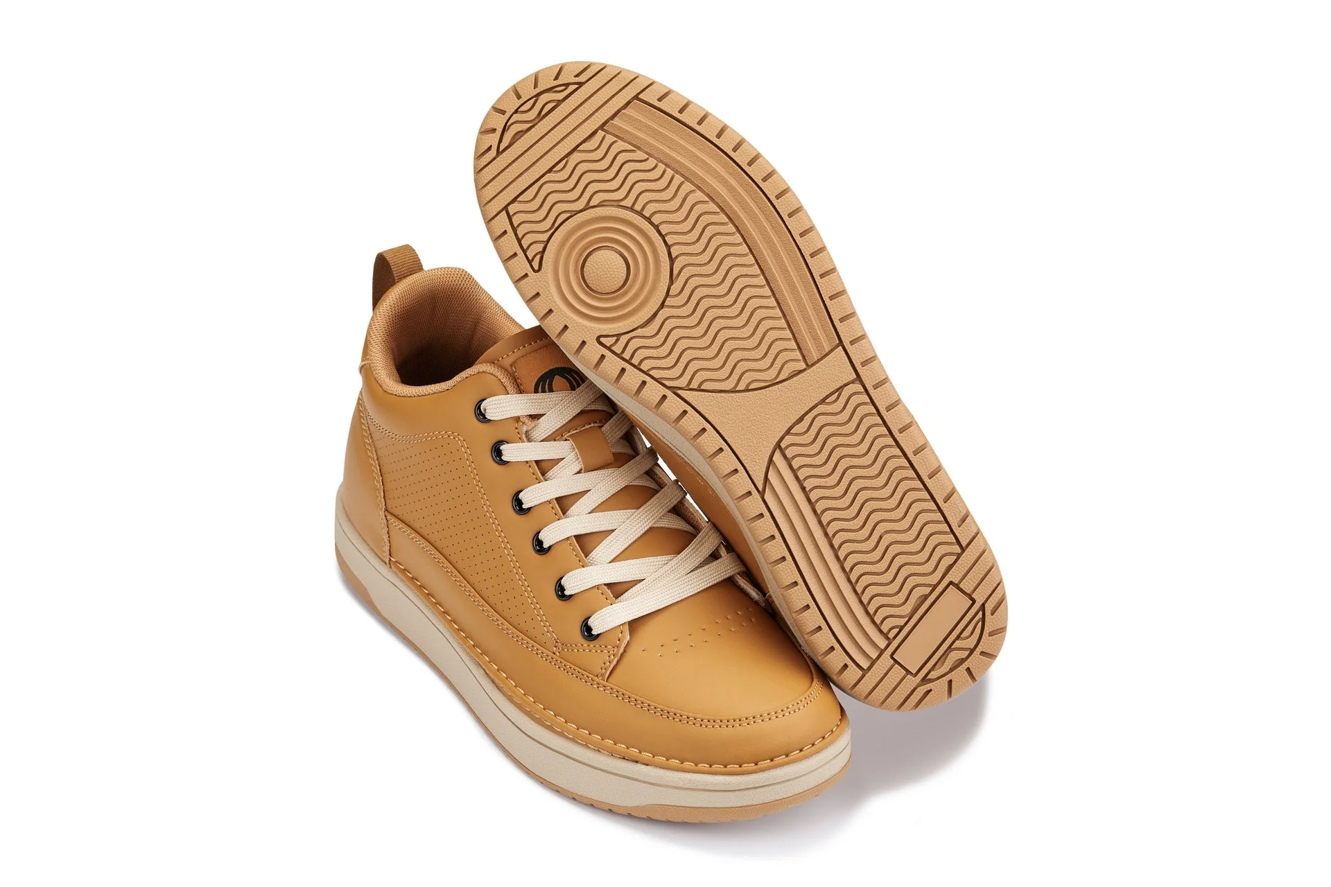 CALTO - Q274 - 2 Inches Taller (Camel Brown & Gum Sole) - Elevated Leatherette Micro-Perforated Sneakers - Image 6