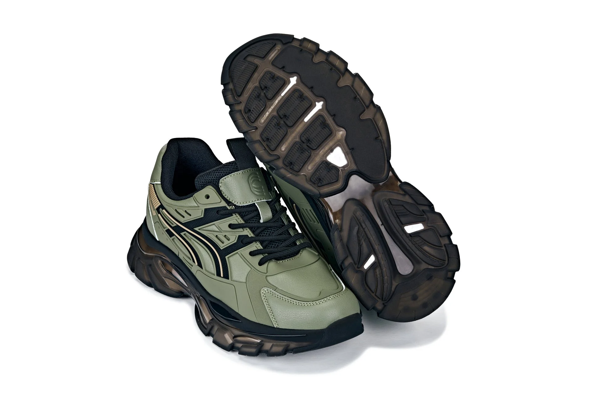 CALTO - S5284 - 2.6 Inches Taller (Khaki Green/Translucent Onyx Sole) - Chunky Sole Sporty Sneakers - Image 6