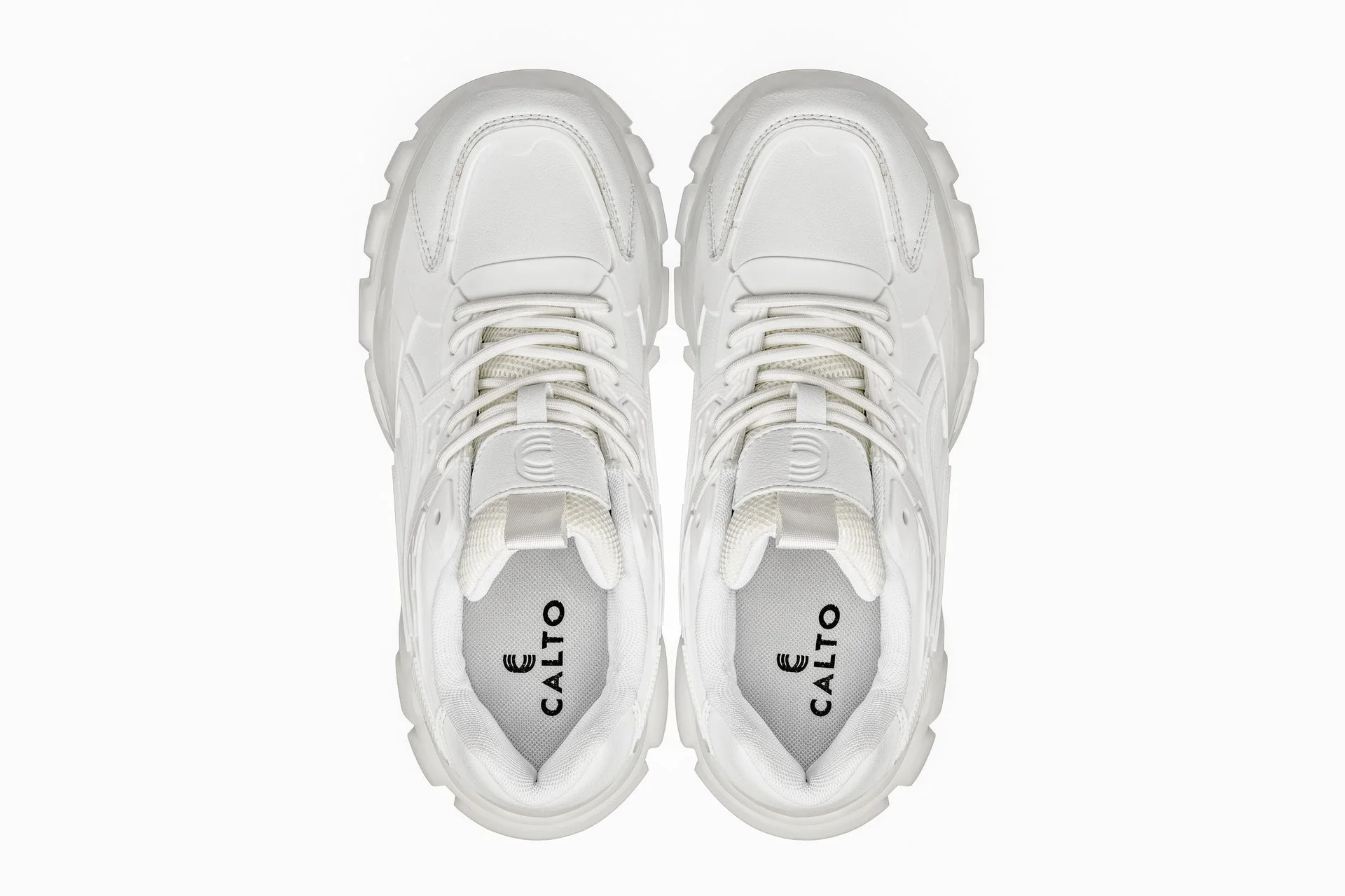 CALTO - S5285 - 2.6 Inches Taller (White/Translucent White Sole) - Chunky Sole Sporty Sneakers - Image 4