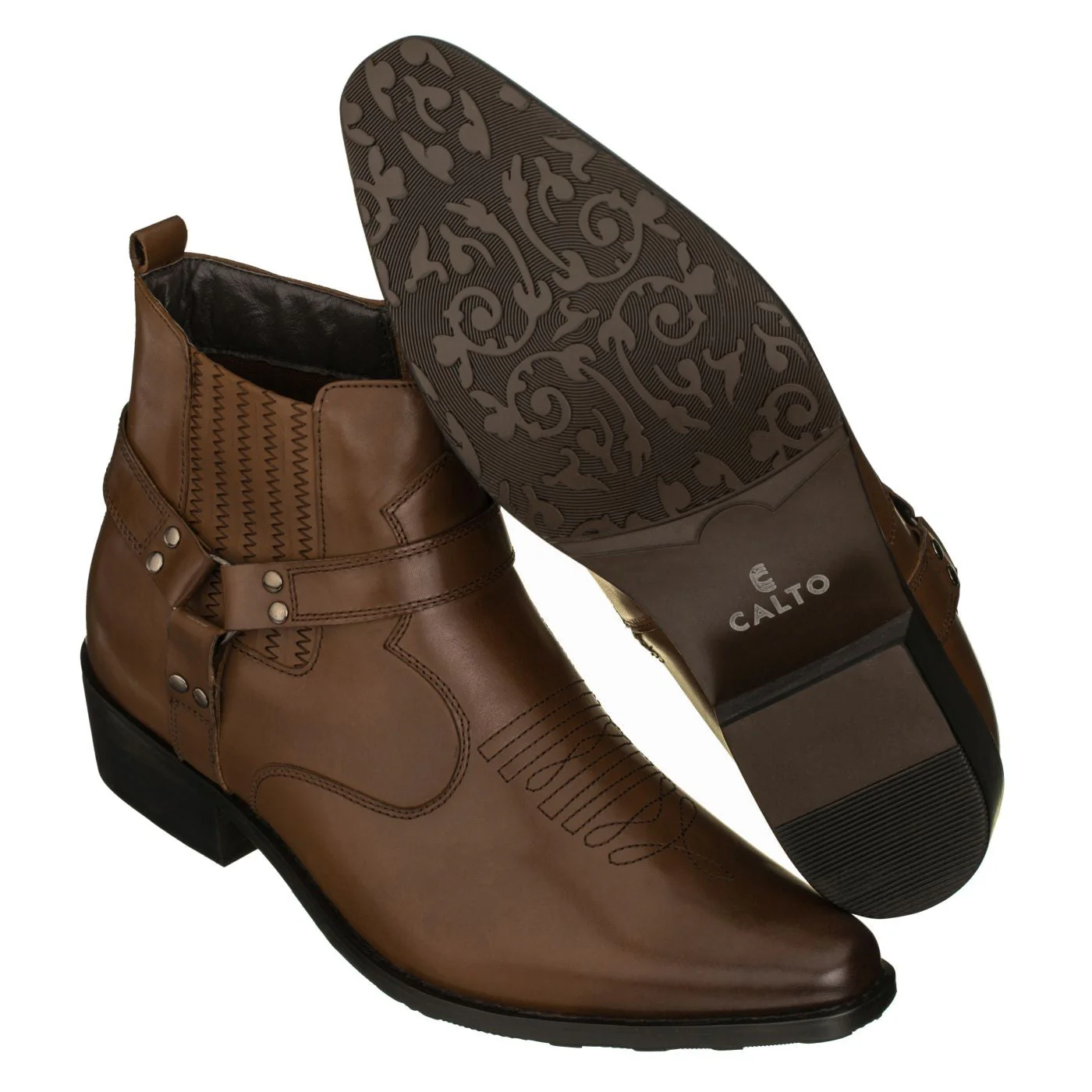 CALTO - T8113 - 3.3 Inches Taller (Dark Brown) - Zipper Boots - Image 5