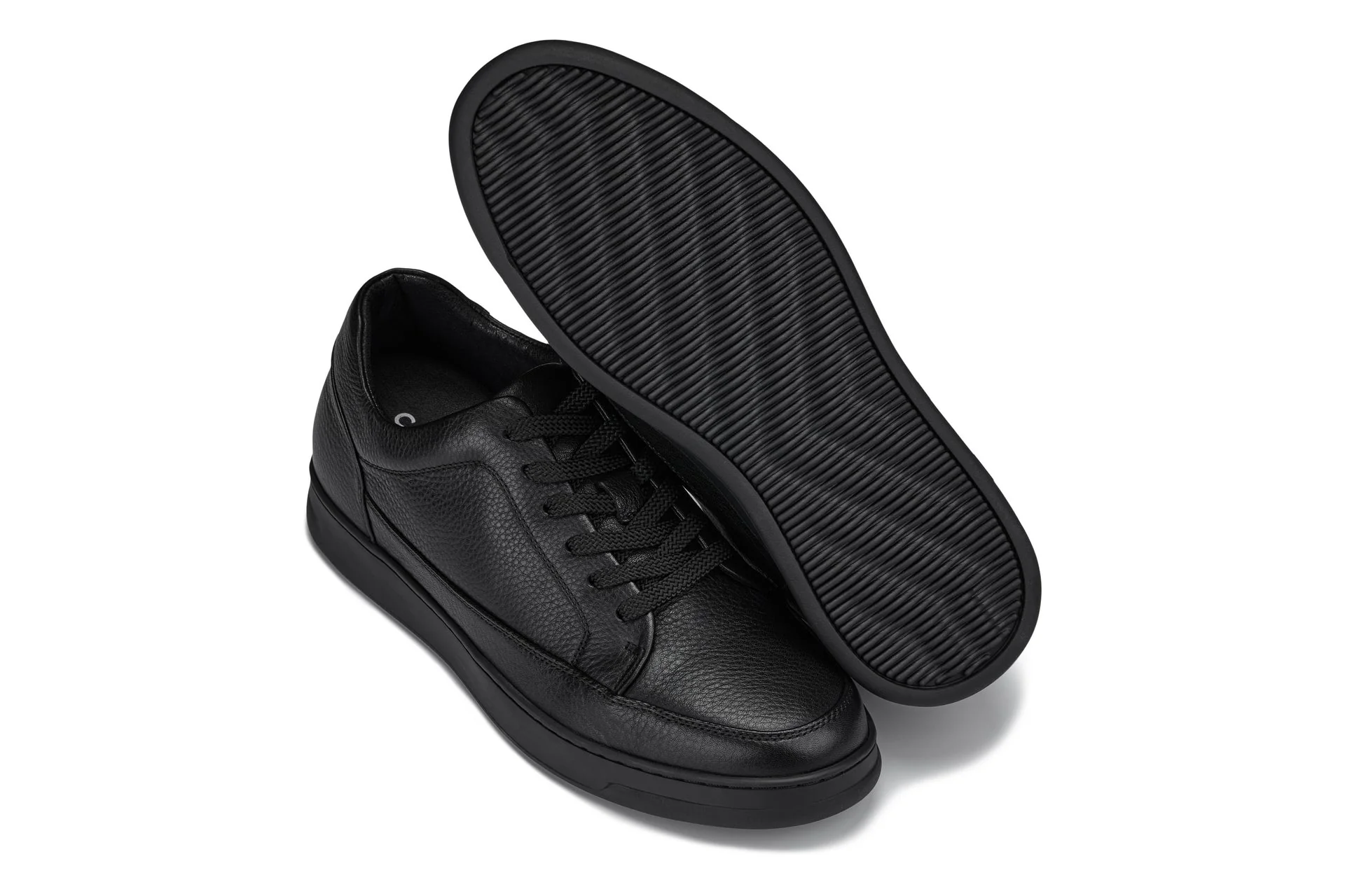 CALTO - Y7111 - 2.6 Inches Taller (Black) - Elevated Pebble Grain Leather Sneakers - Image 6