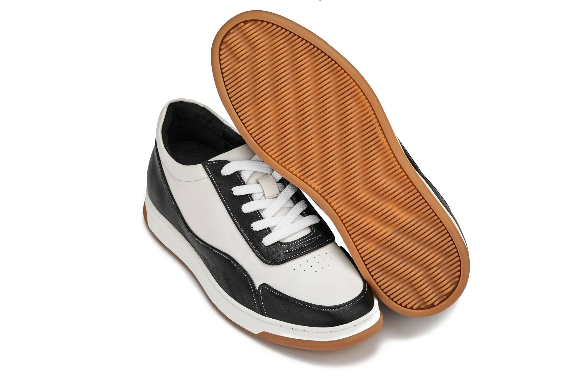 CALTO - Y7884 - 2.6 Inches Taller (Black/White/White & Gum Sole) - Elevated Leather Sneakers - Image 5
