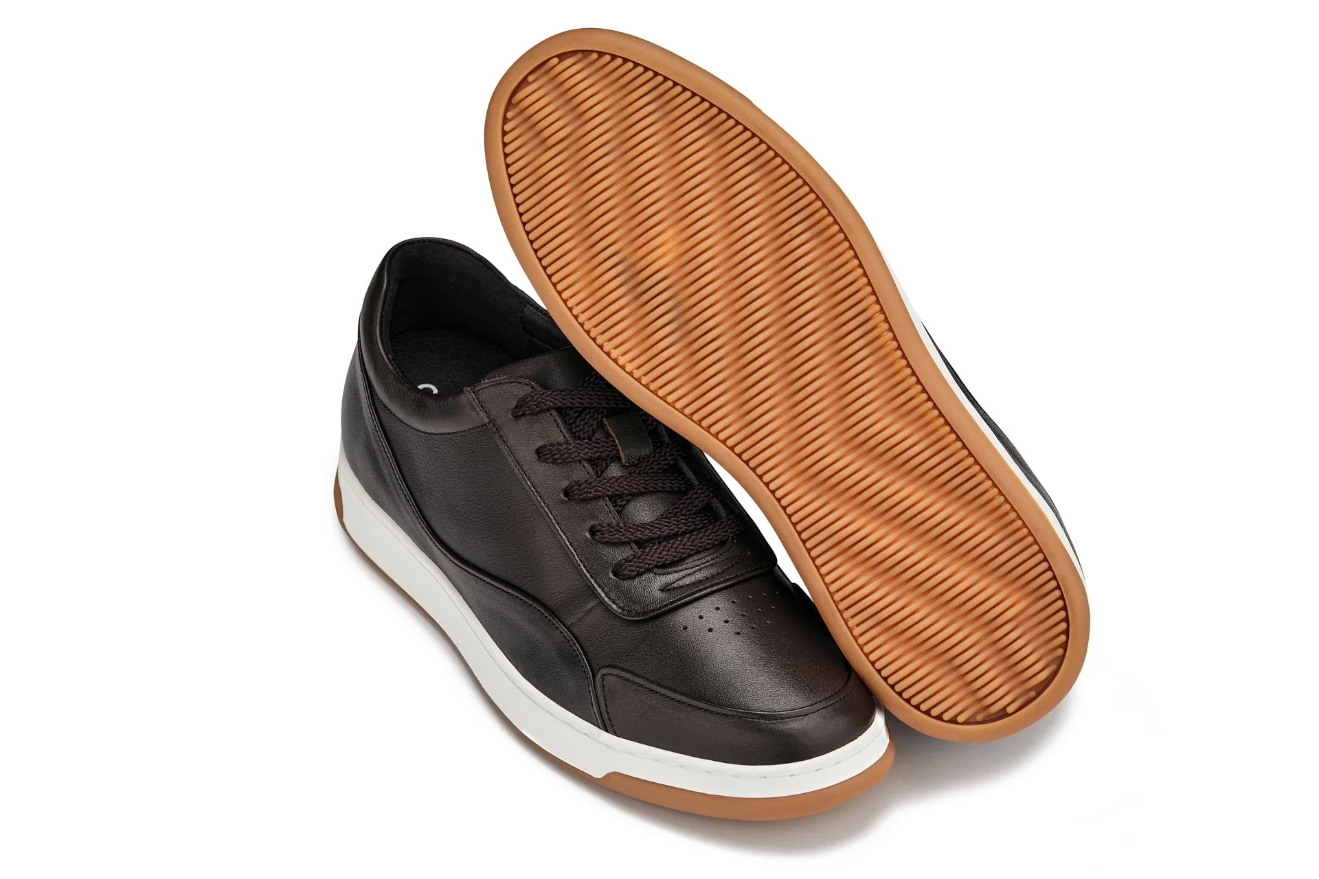 CALTO - Y7887 - 2.6 Inches Taller (Deep Espresso/White & Gum Sole) - Elevated Leather Sneakers - Image 5