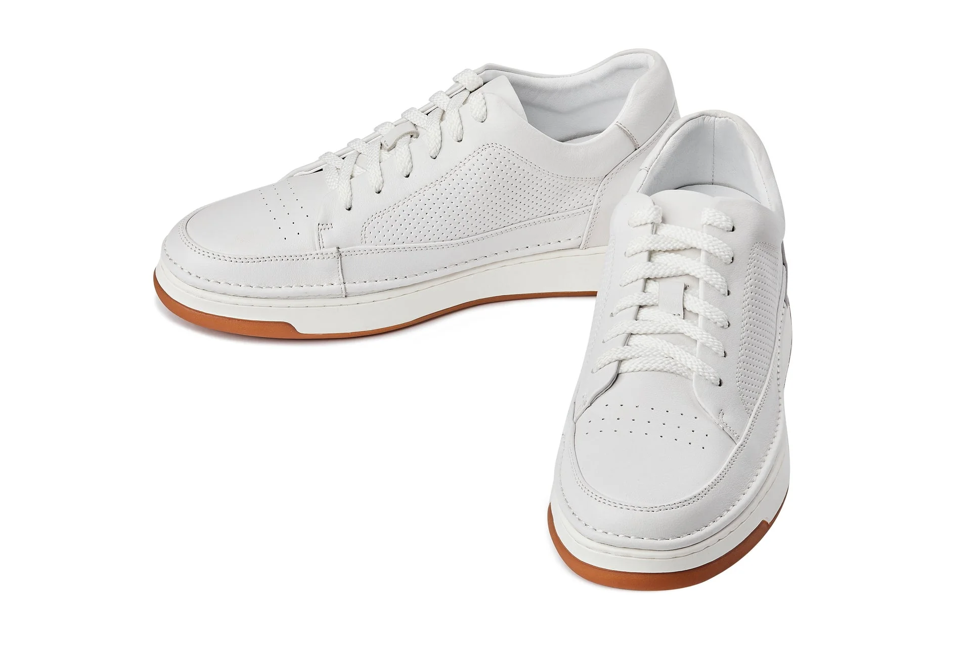 CALTO - Y7932 - 2.6 Inches Taller (White/Off-White & Gum Sole) - Elevated Micro-Perforated Leather Sneakers - Image 5