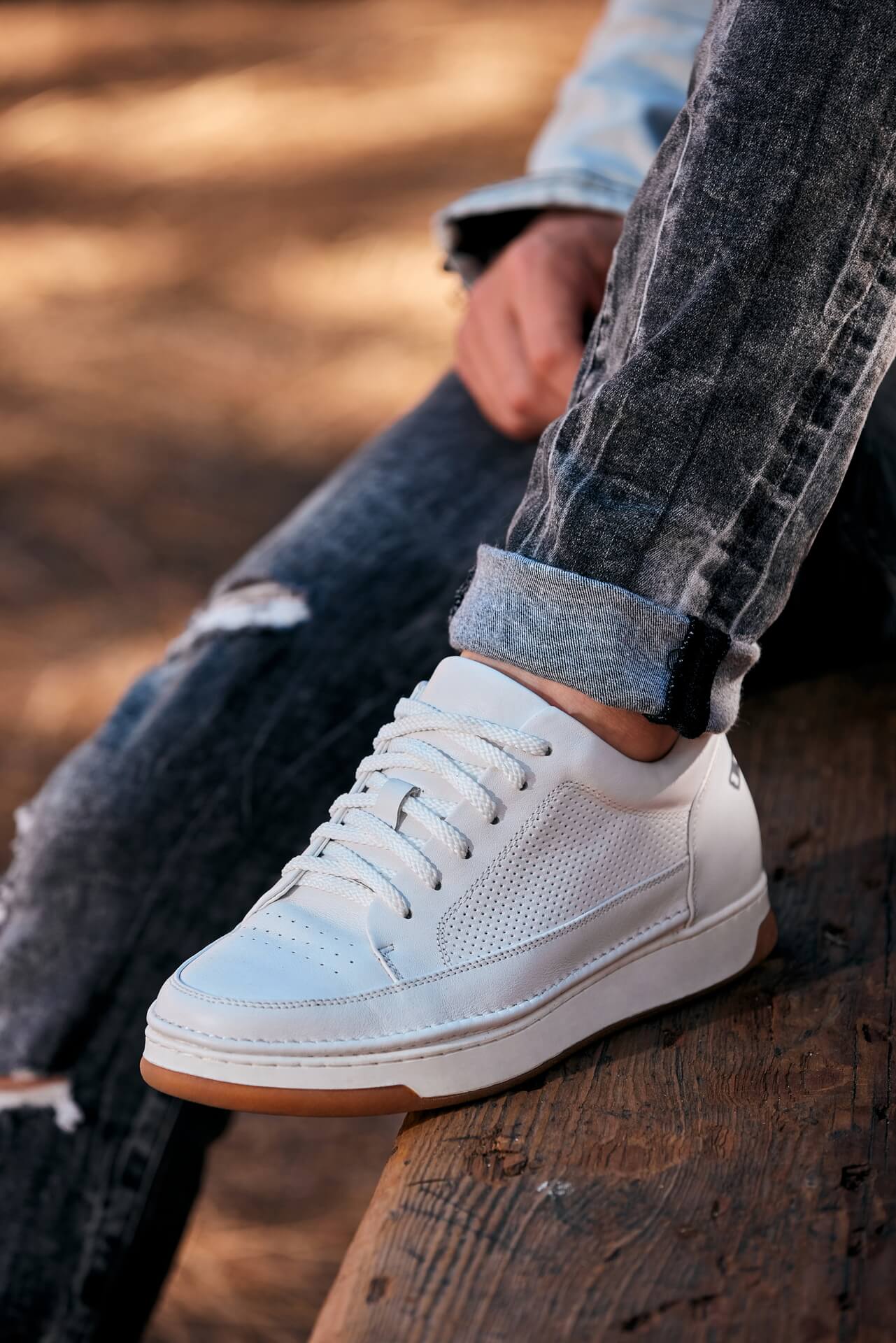 CALTO - Y7932 - 2.6 Inches Taller (White/Off-White & Gum Sole) - Elevated Micro-Perforated Leather Sneakers - Image 8