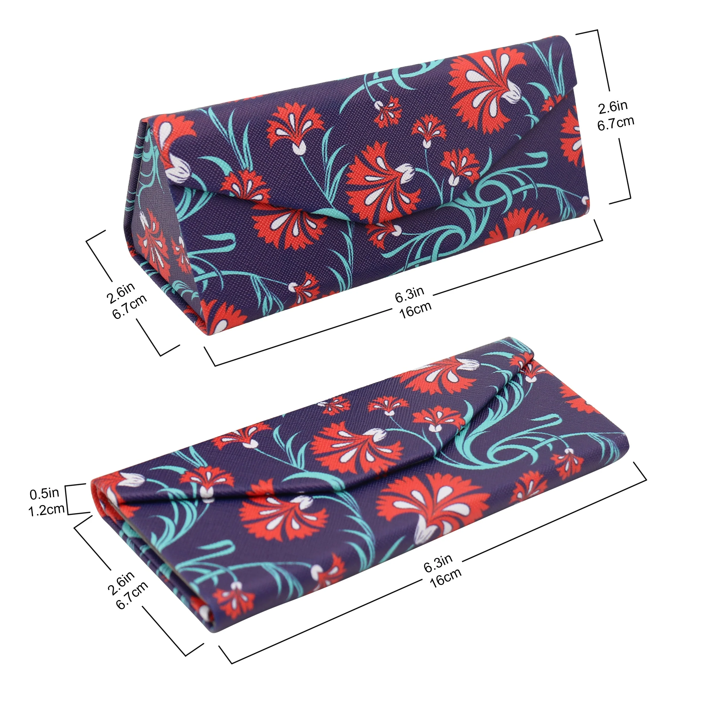 Carnation Glasses Case - Vegan Leather Flower Eyewear Folding Hard Shell Case - Image 3