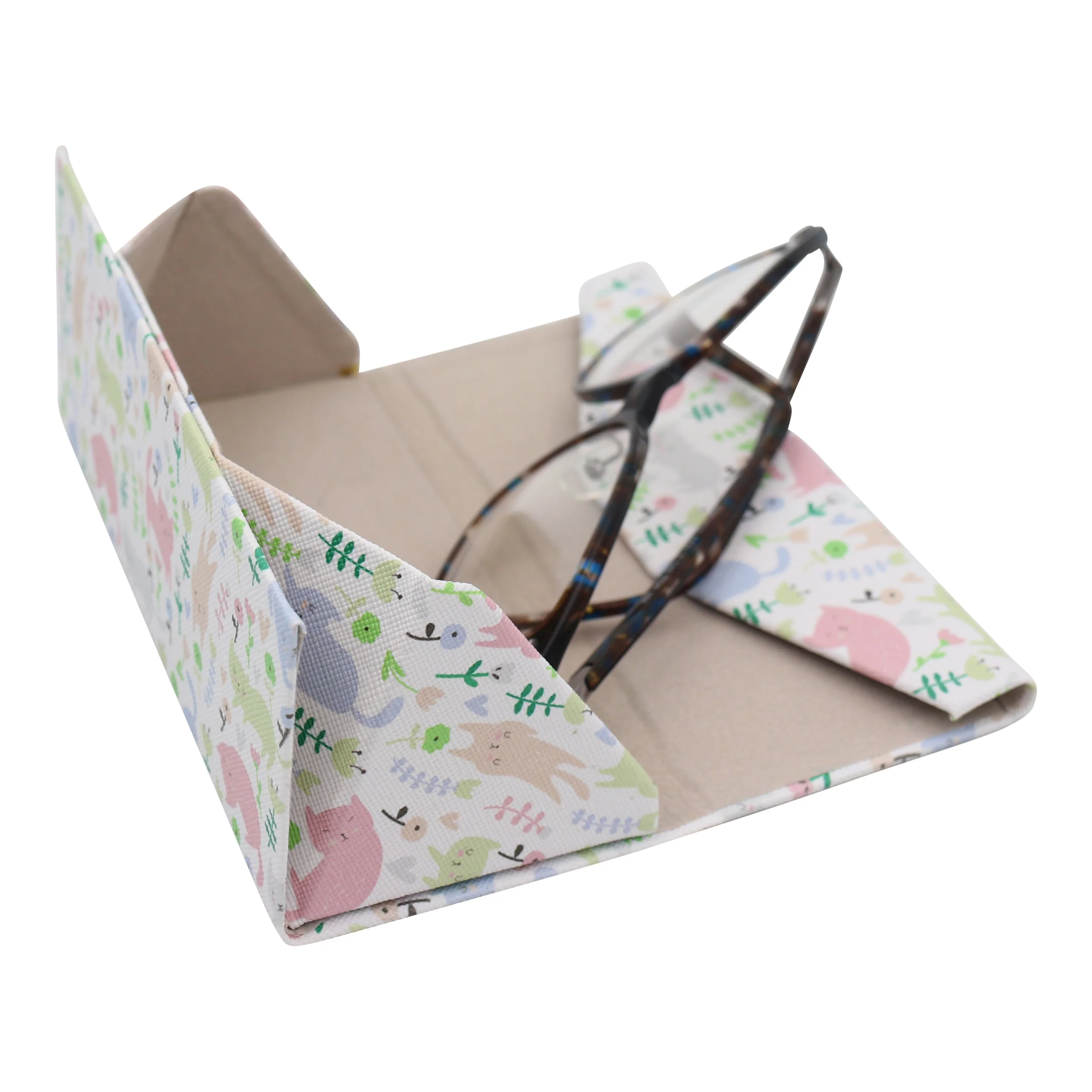 Cat Print Glasses Case - Vegan Leather Magic Folding Hardcase - Image 5