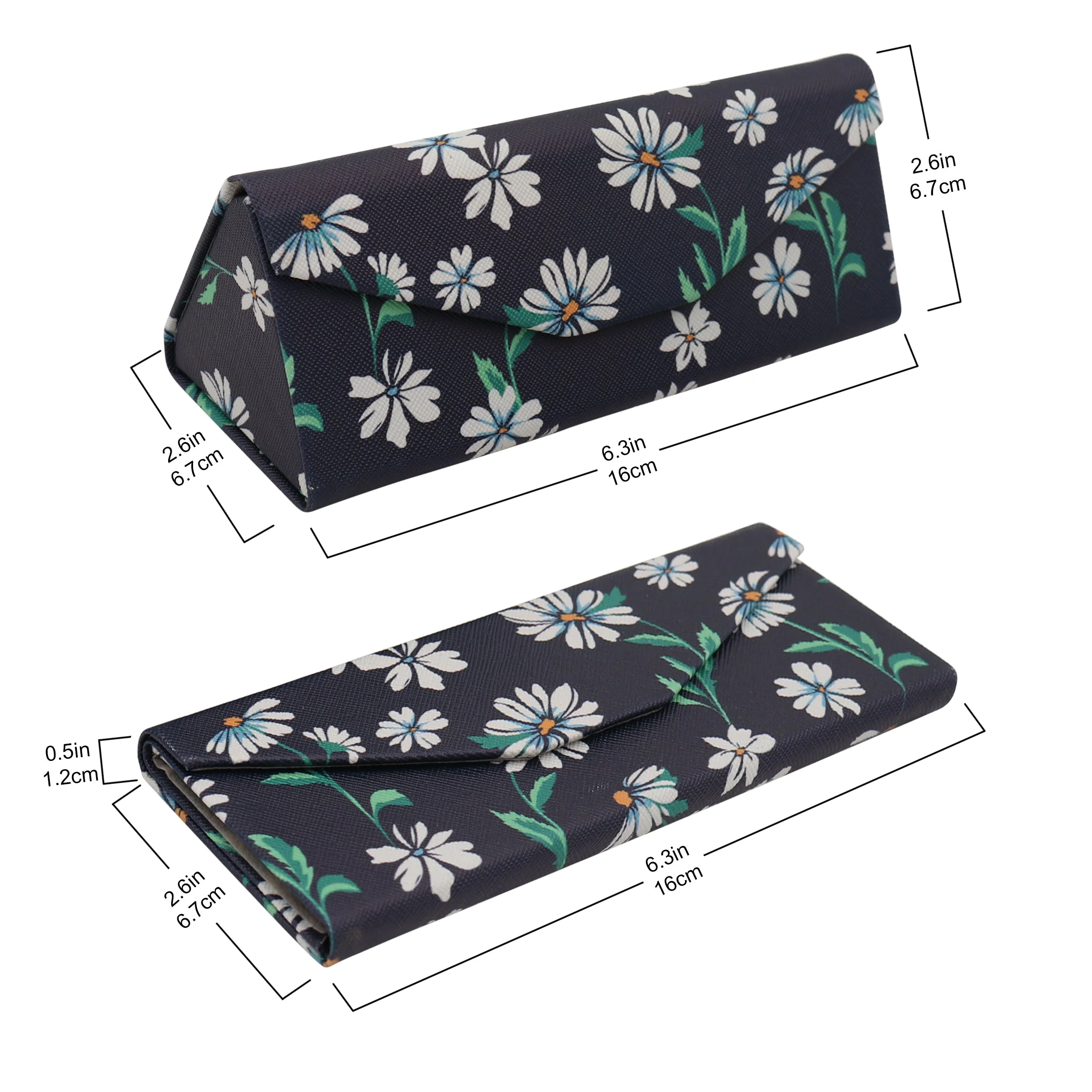 Chamomile Glasses Case - Vegan Leather Flower Eyewear Folding Hard Shell Case - Image 2