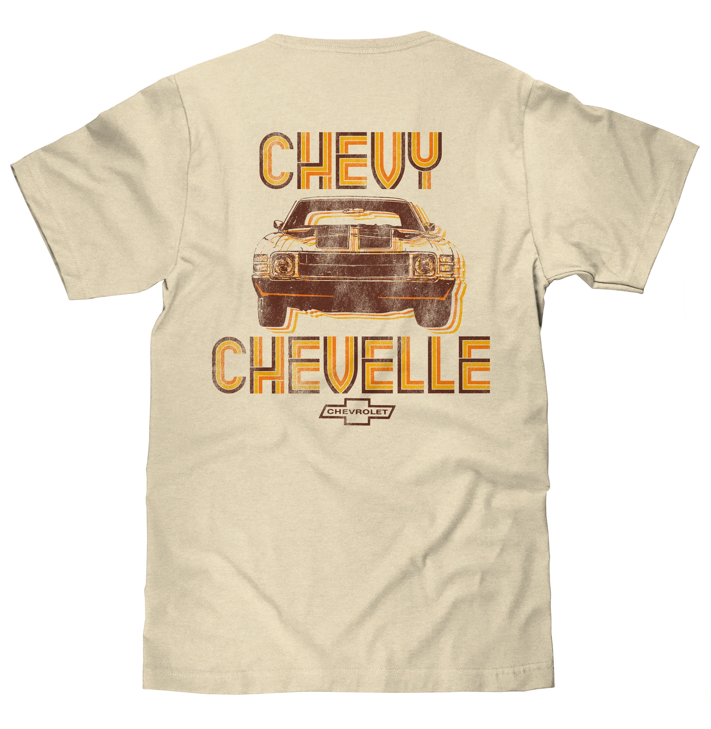 Chevy Chevelle Chevrolet Left Chest Front and Back Print Classic Car T-Shirt - Cream - Image 2