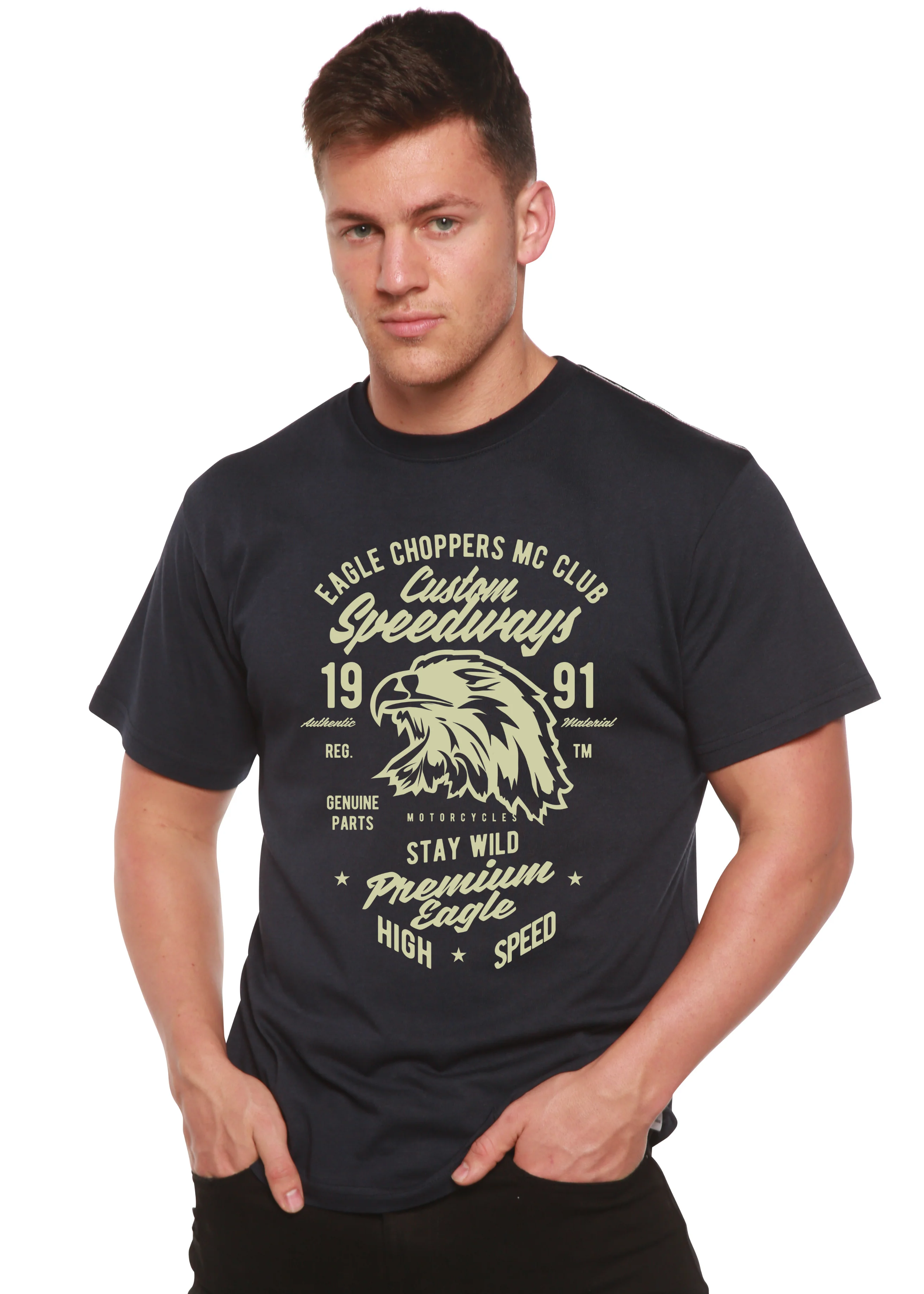 Custom Speedways Premium Eagle Men's Bamboo Viscose/Organic Cotton Short Sleeve Graphic T-Shirt - Image 2