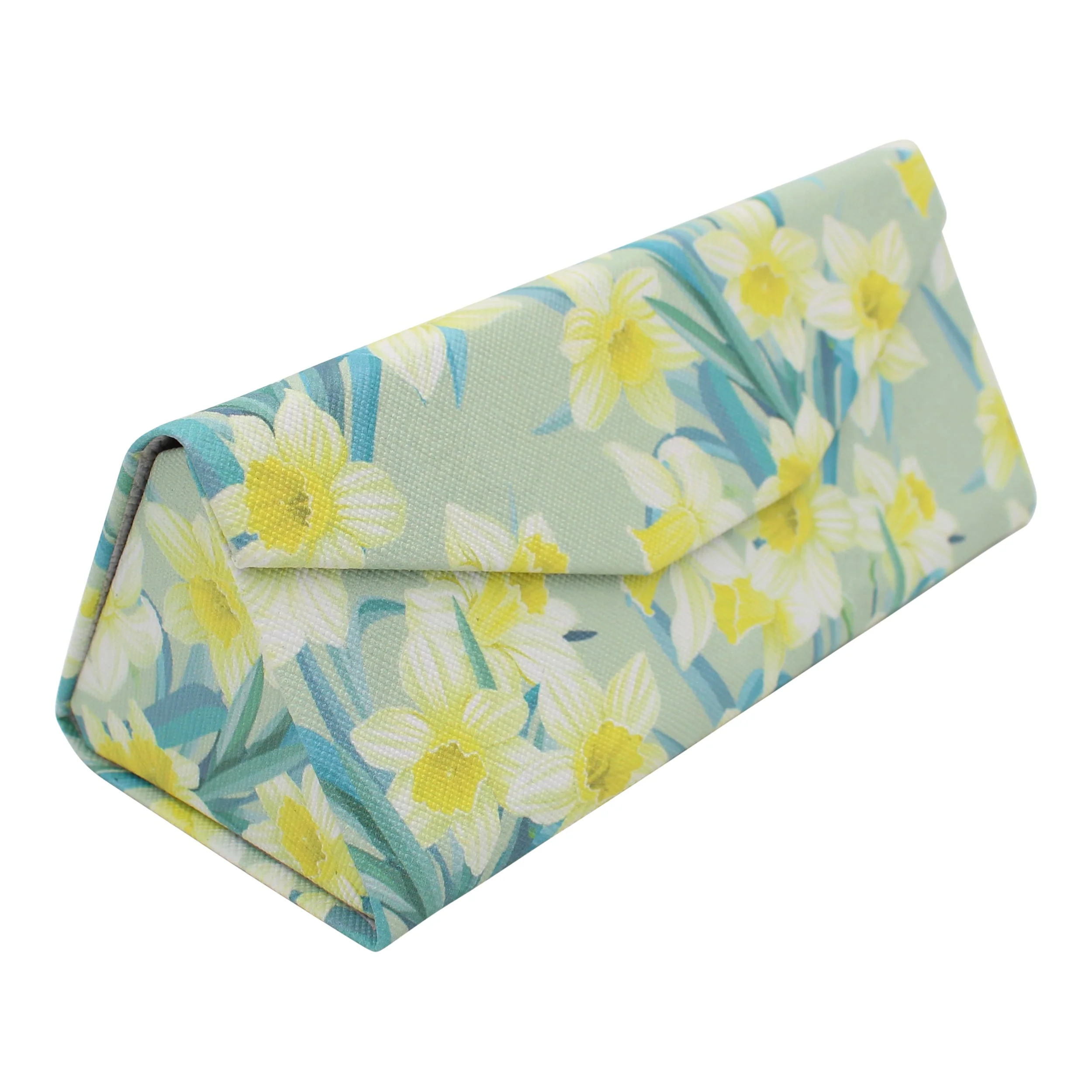 Daffodil Print Glasses Case - Vegan Leather Magic Folding Hardcase - Image 4
