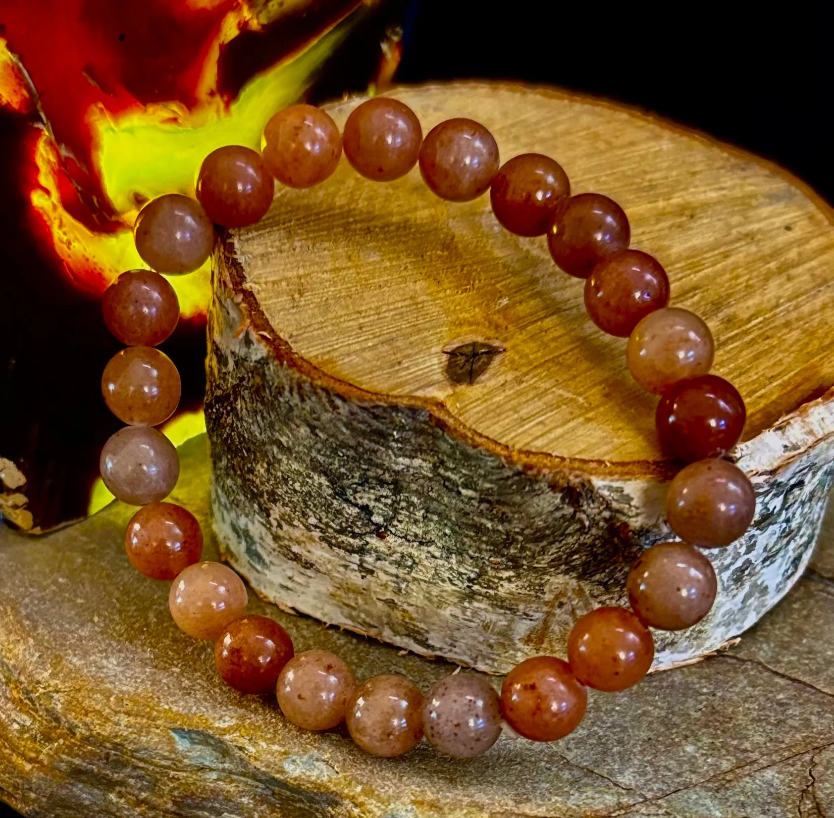 Dark Strawberry Quartz Bracelet β 8mm Beads, Medium Wrists - Image 13