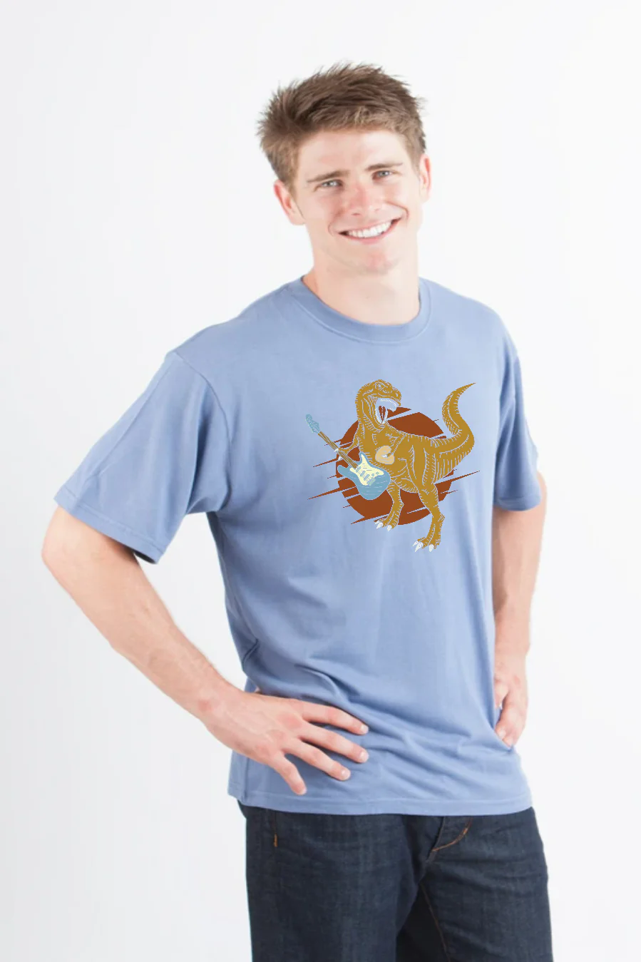 Dinosaur with a guitar Men's Bamboo Viscose/Organic Cotton Short Sleeve Graphic T-Shirt - Image 9