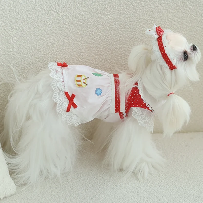 Dog dresses 2-piece set red cute dot - Image 3