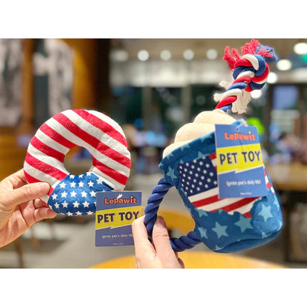 Dog Toy USA flag donut & drinks kit