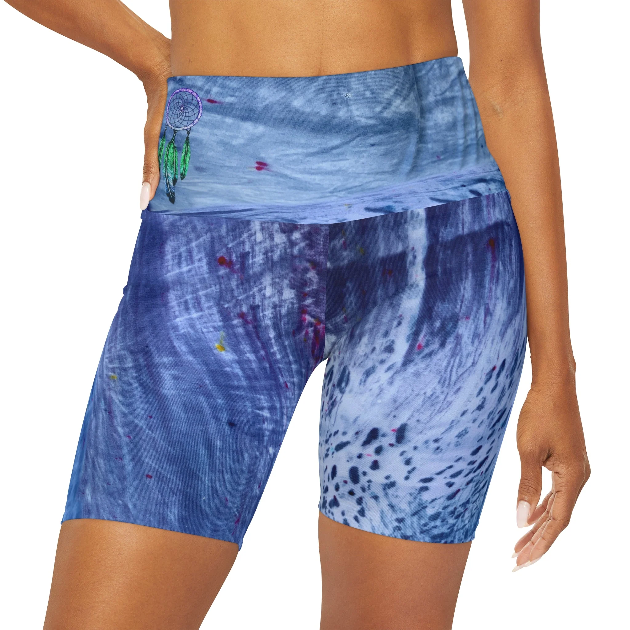 Dream Catcher Feather High Waisted Yoga Shorts - Image 3
