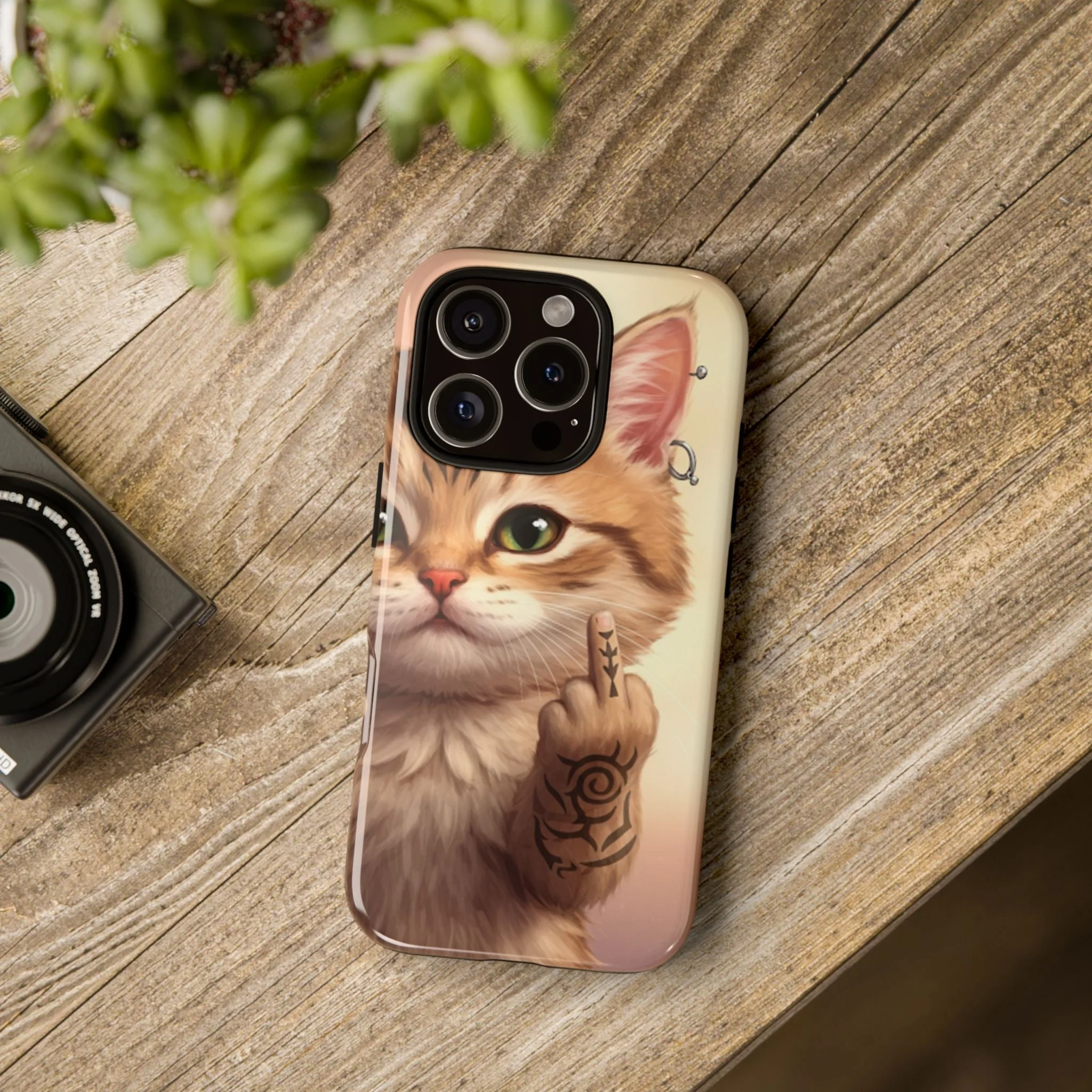 Evil Kitty Giving the Bird Tough Phone Case - Image 35